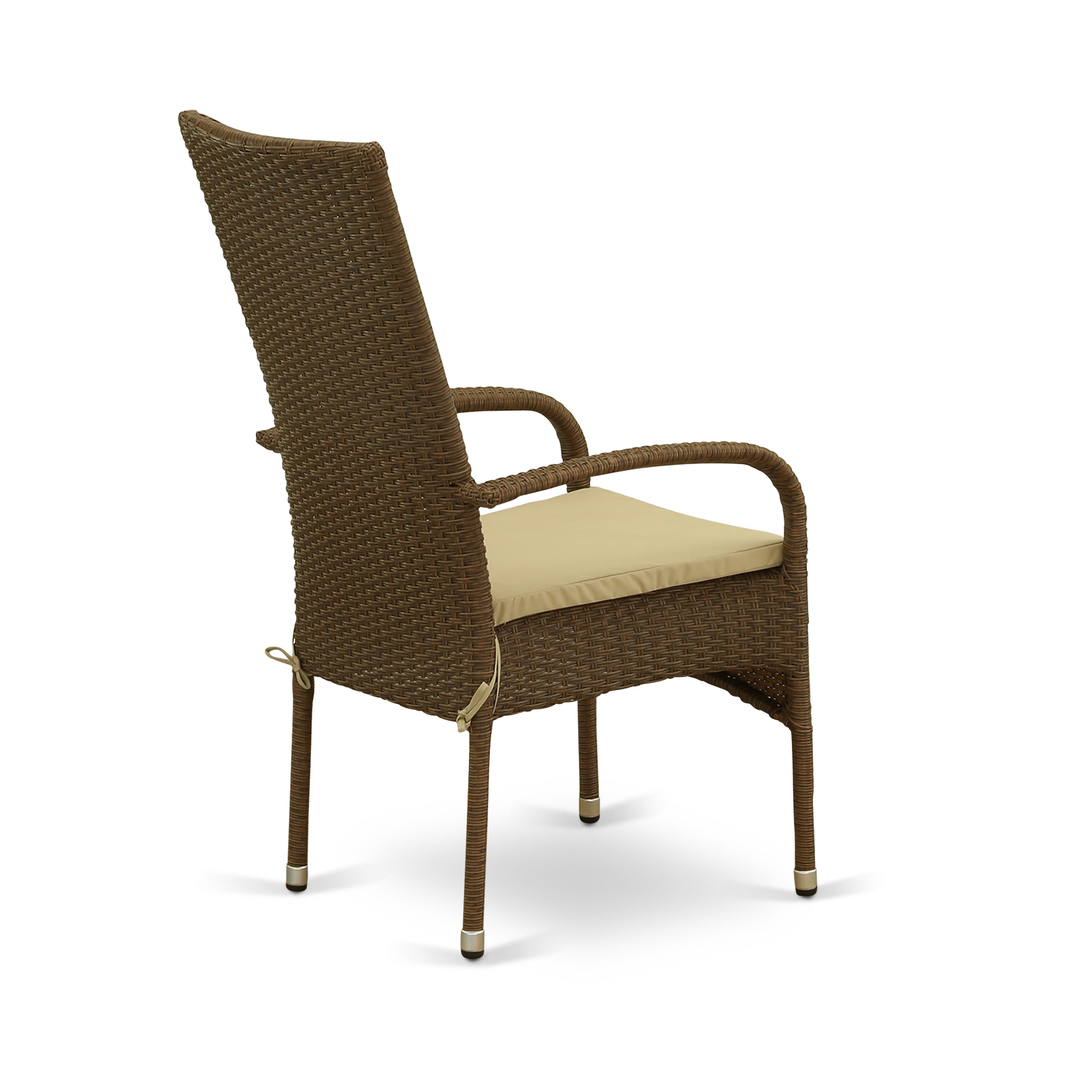 OSOS5-02A 5Pc Outdoor-Furniture Brown Wicker Dining Set Includes a Patio Table and 4 Balcony Backyard Armchair with Linen Fabric Cushion