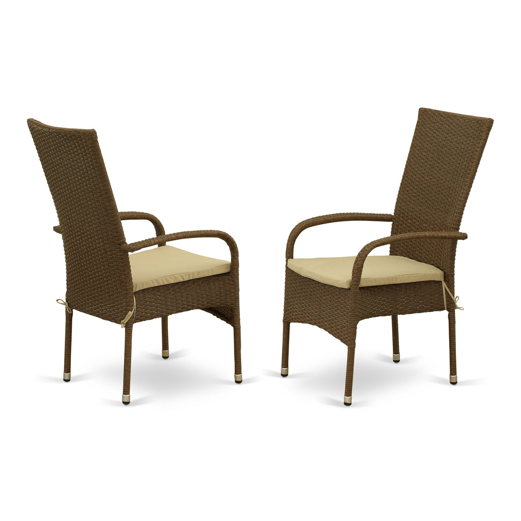 East West Furniture JUOS7-02A 7 Piece Wicker Patio Furniture Set Consist of a Rectangle Outdoor Table with Glass Top and 6 Balcony Backyard Armchair with Cushion