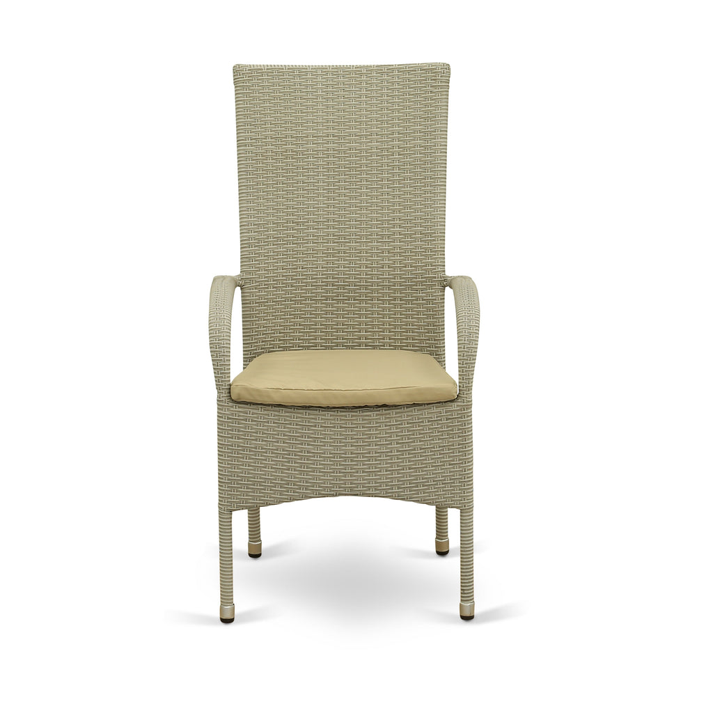 East West Furniture JUOS5-03A 5 Piece Patio Furniture Sets Wicker Outdoor Set Includes a Rectangle Dining Table with Glass Top and 4 Balcony Armchair with Cushion