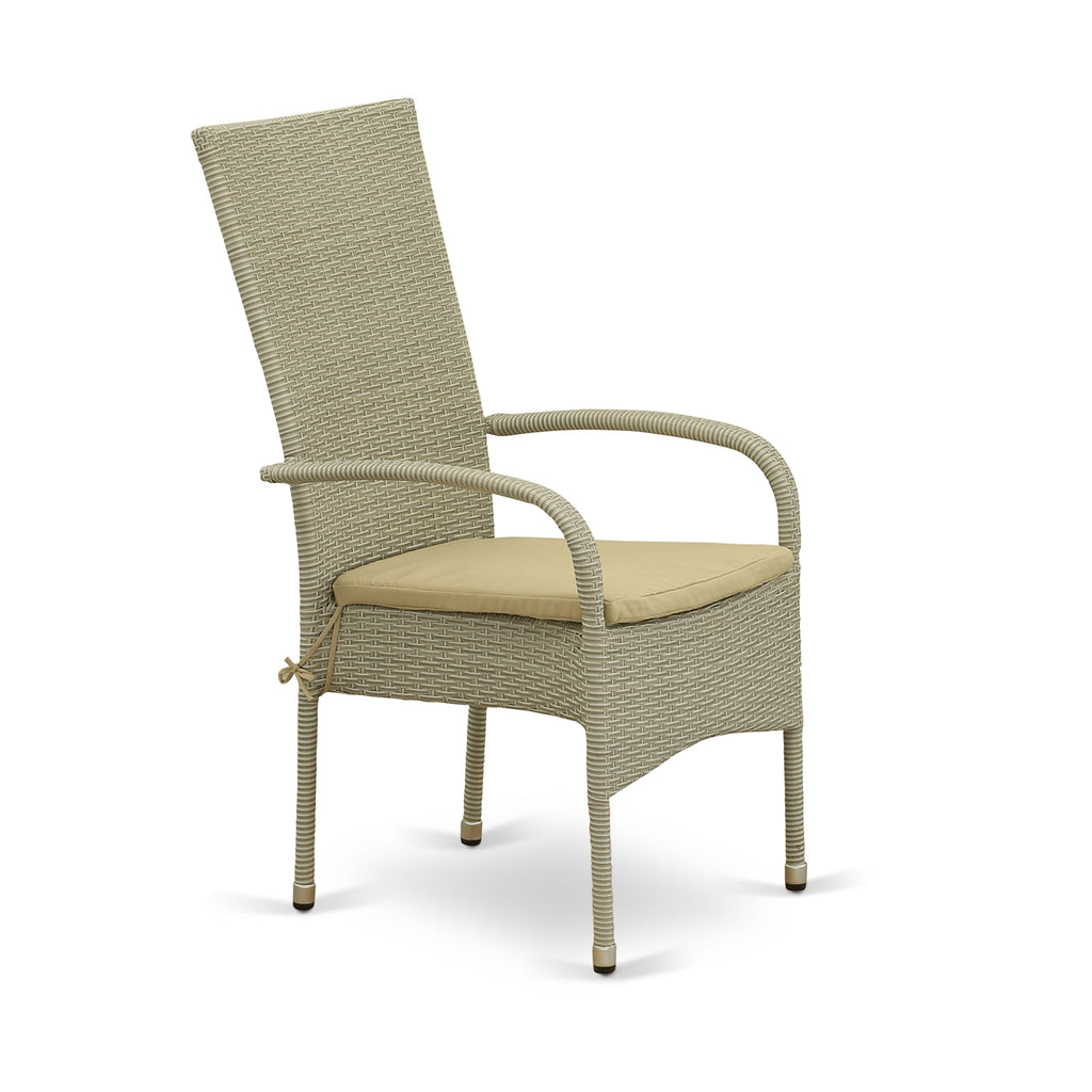 East West Furniture JUOS5-03A 5 Piece Patio Furniture Sets Wicker Outdoor Set Includes a Rectangle Dining Table with Glass Top and 4 Balcony Armchair with Cushion
