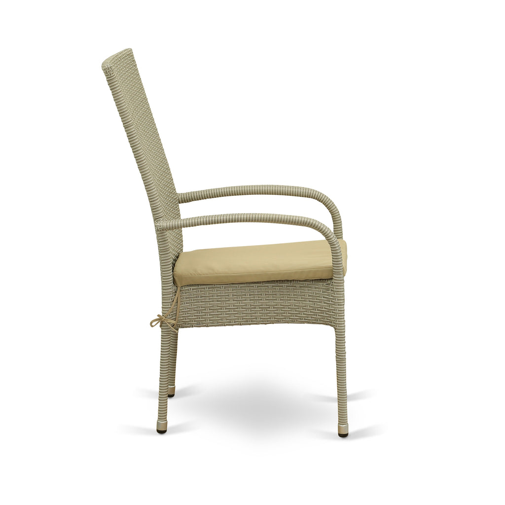 East West Furniture JUOS5-03A 5 Piece Patio Furniture Sets Wicker Outdoor Set Includes a Rectangle Dining Table with Glass Top and 4 Balcony Armchair with Cushion