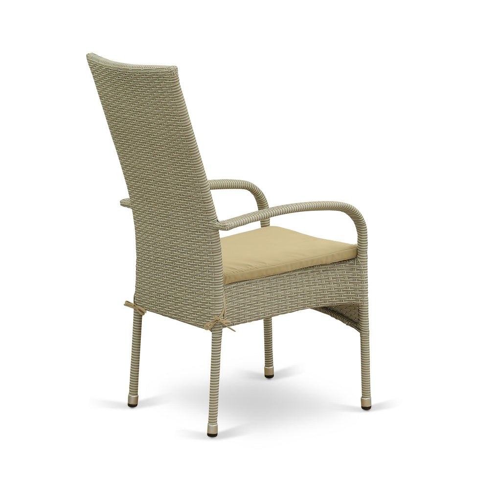 East West Furniture JUOS5-03A 5 Piece Patio Furniture Sets Wicker Outdoor Set Includes a Rectangle Dining Table with Glass Top and 4 Balcony Armchair with Cushion