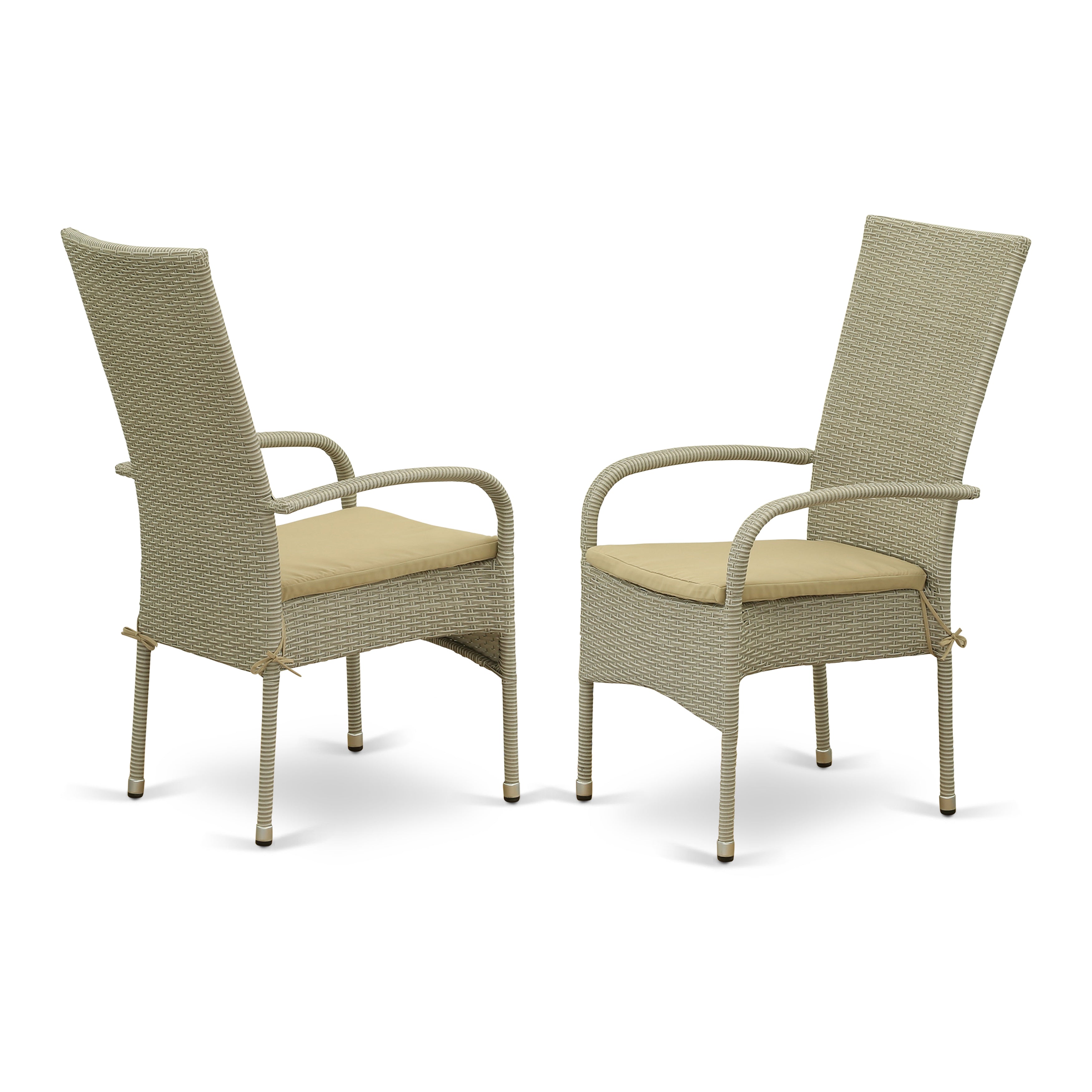 East West Furniture OSOS7-03A Juego de muebles de patio de 7 piezas de mimbre para exterior que consta de una mesa de comedor rectangular con tapa de vidrio y 6 sillones de balcón con cojín