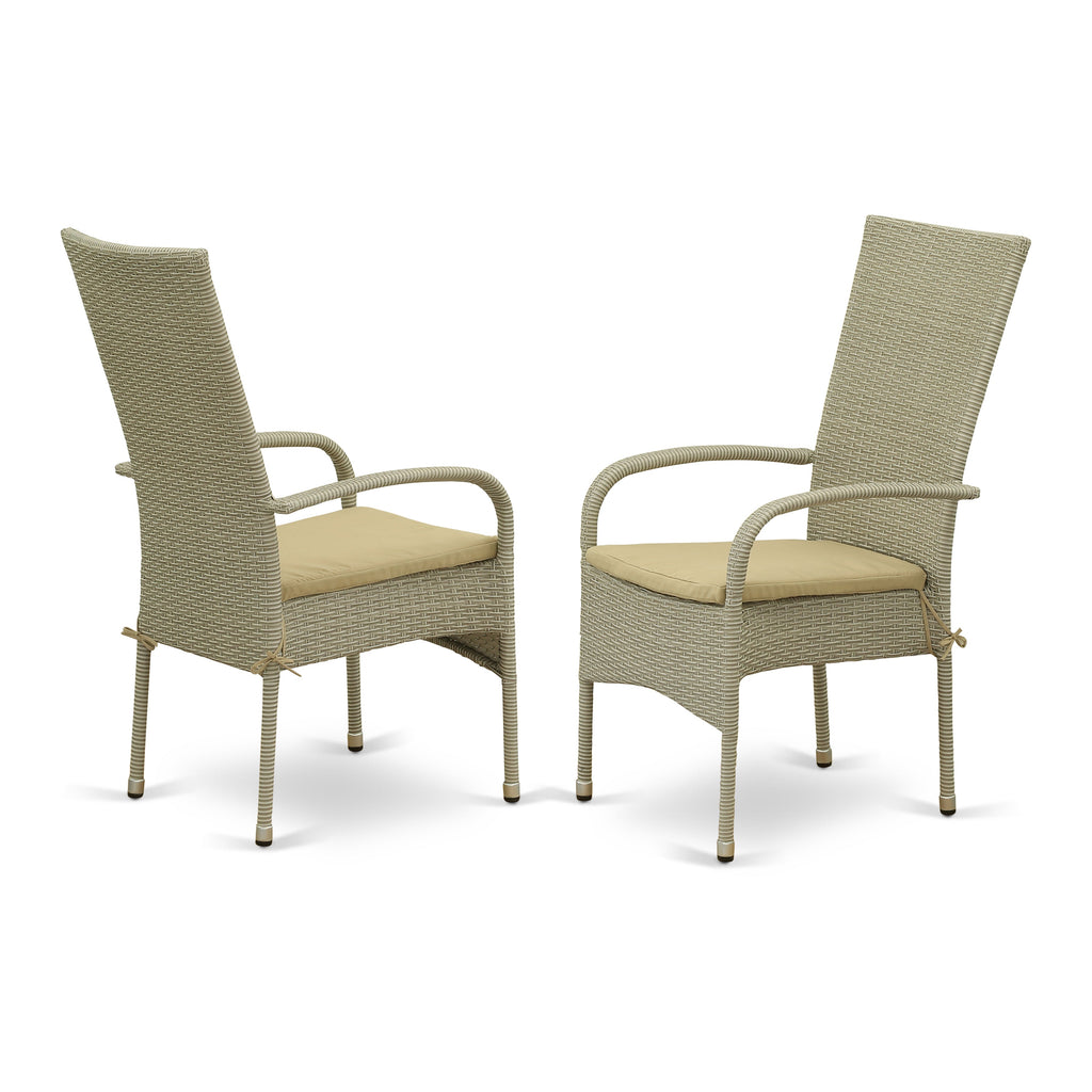 East West Furniture JUOS7-03A 7 Piece Outdoor Patio Conversation Sets Consist of a Rectangle Wicker Dining Table with Glass Top and 6 Backyard Armchair with Cushion