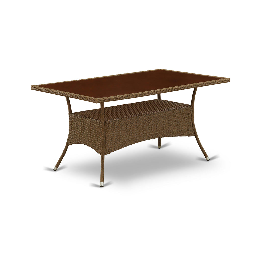 East West Furniture OSOS5-02A 5 Piece Outdoor Patio Conversation Sets Includes a Rectangle Wicker Dining Table with Glass Top and 4 Balcony Backyard Armchair with Cushion