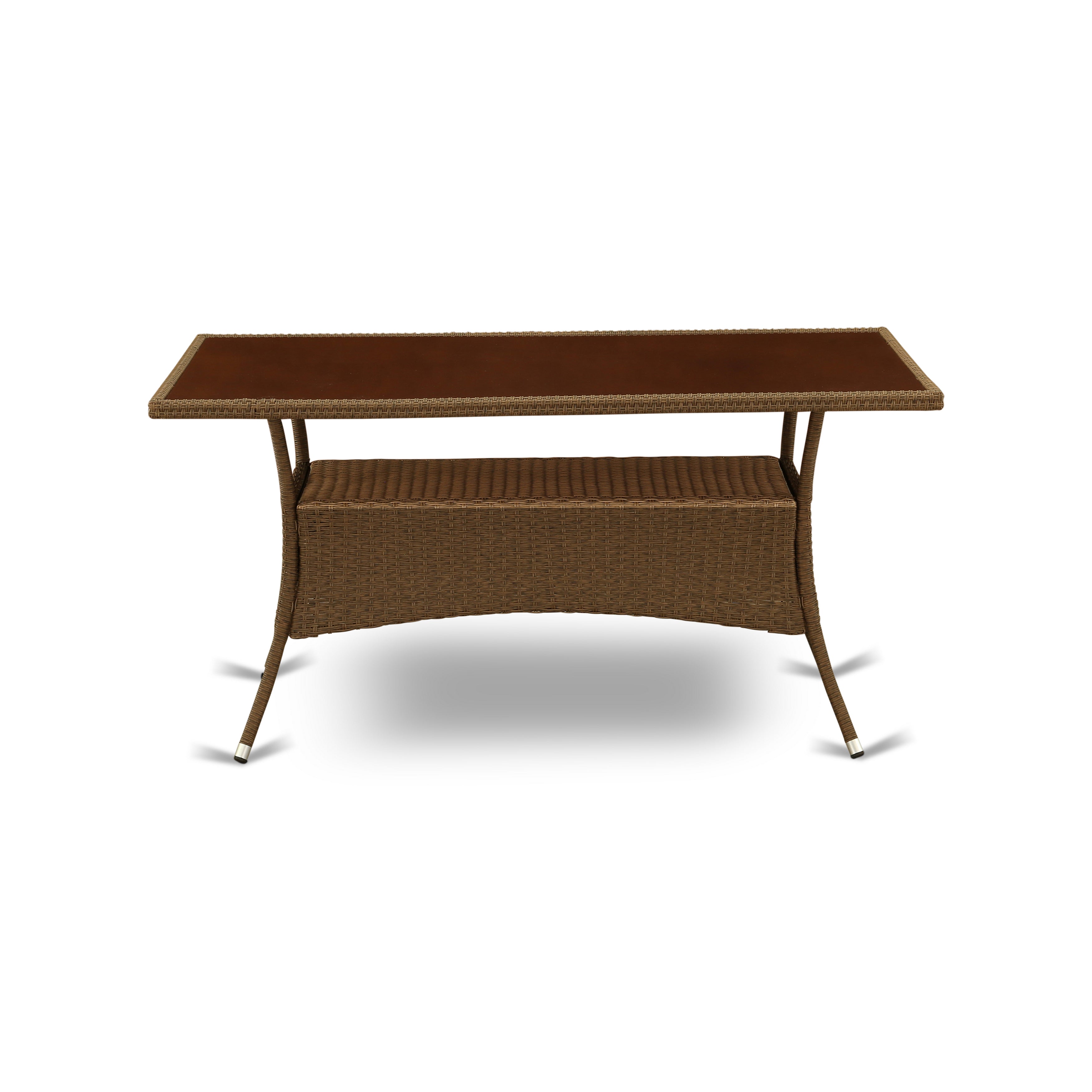 OSBK5-02A 5Pc Outdoor-Furniture Brown Wicker Dining Set Includes a Patio Table and 4 Balcony Backyard Armchair with Linen Fabric Cushion