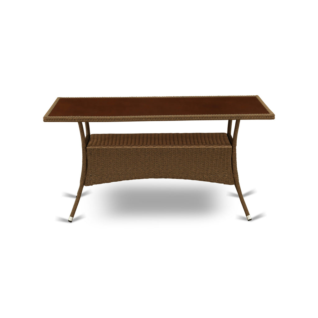East West Furniture OSOS7-02A 7 Piece Wicker Patio Furniture Set Consist of a Rectangle Outdoor Table with Glass Top and 6 Balcony Backyard Armchair with Cushion
