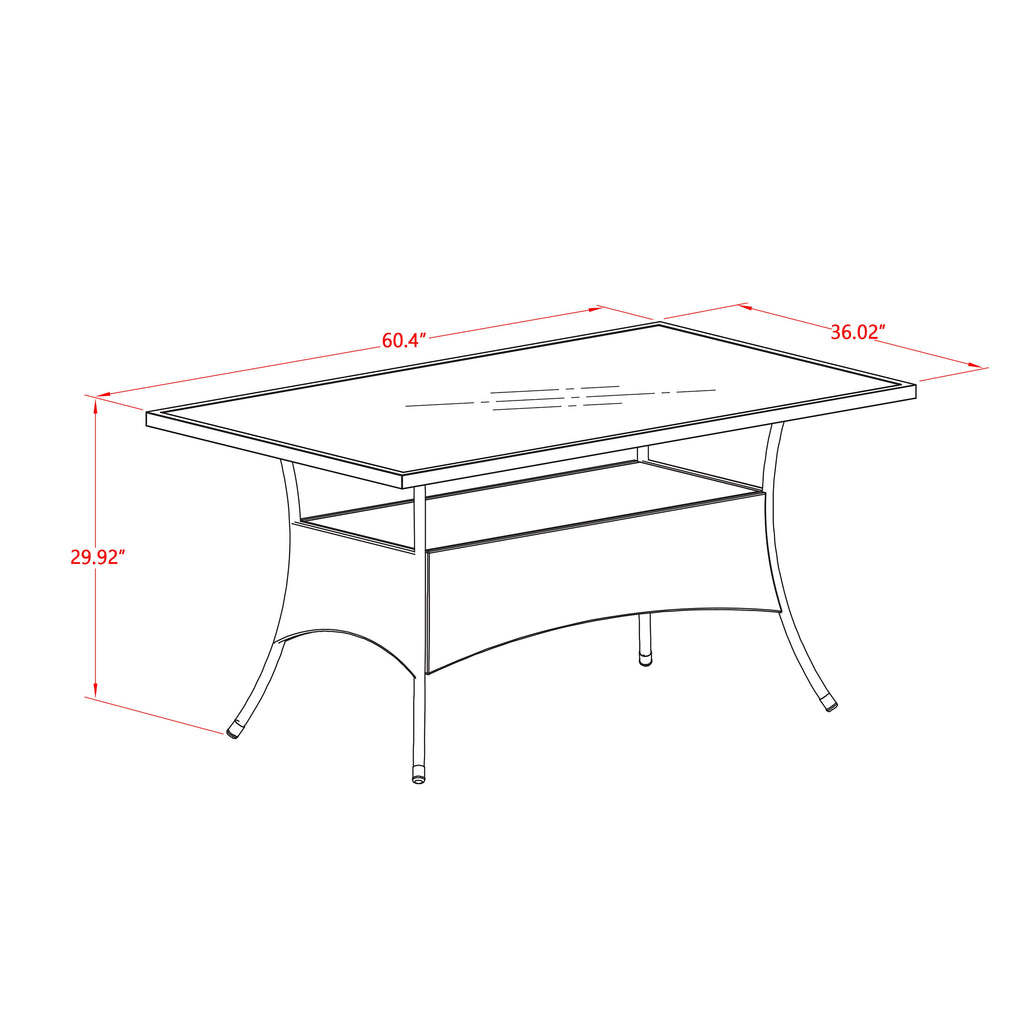 East West Furniture OSGU7-02A 7 Piece Outdoor Patio Conversation Sets Includes a Rectangle Wicker Dining Table with Glass Top and 6 Balcony Armchair with Cushion