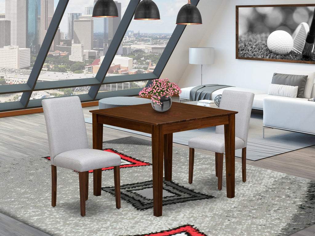 East West Furniture OXAB3-AWA-05 3 Piece Dining Table Set for Small Spaces Consist of a Square Kitchen Table and 2 Parson Chairs