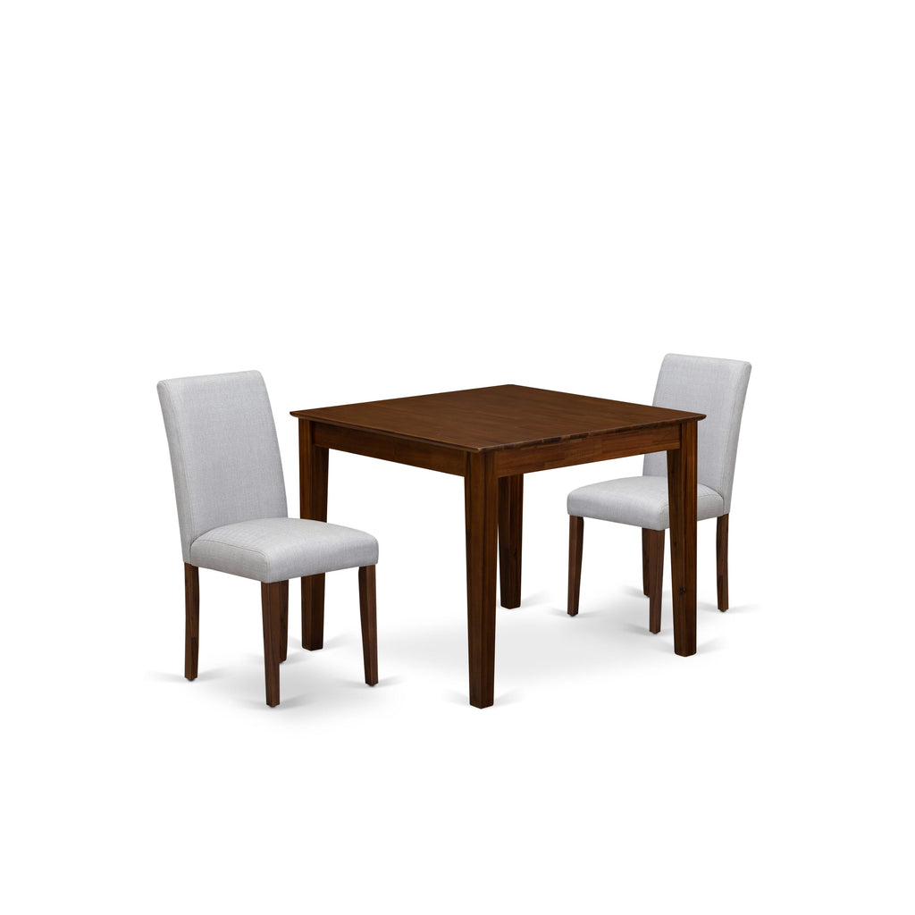 East West Furniture OXAB3-AWA-05 3 Piece Dining Table Set for Small Spaces Consist of a Square Kitchen Table and 2 Parson Chairs, 36x36 Inch, Antique Walnut