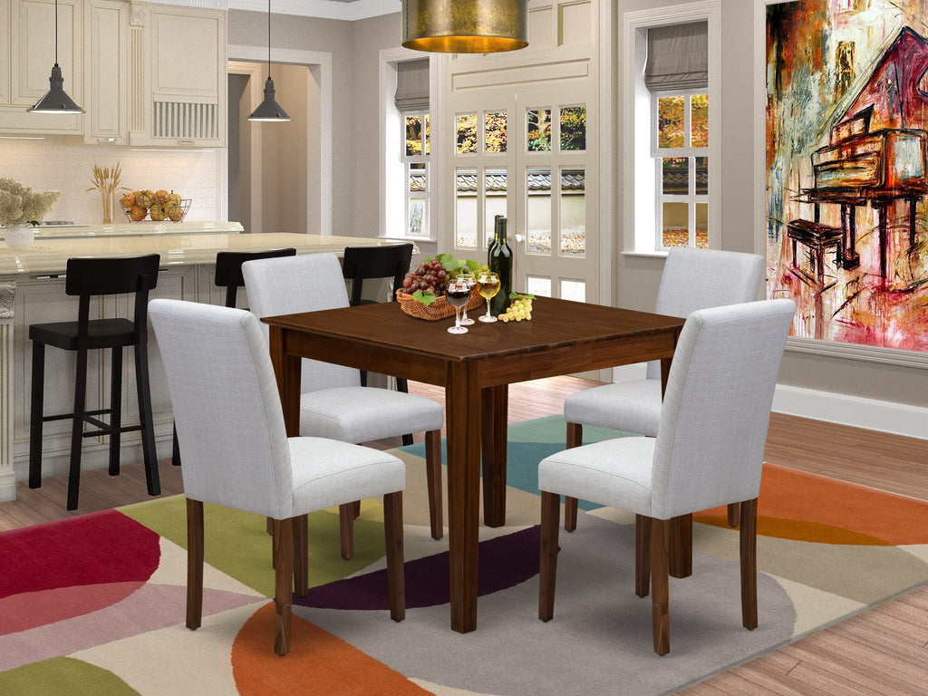 East West Furniture OXAB5-AWA-05 5 Piece Kitchen Table Set for Small Spaces Includes a Square Modern Dining Table and 4 Parson Kitchen Chairs