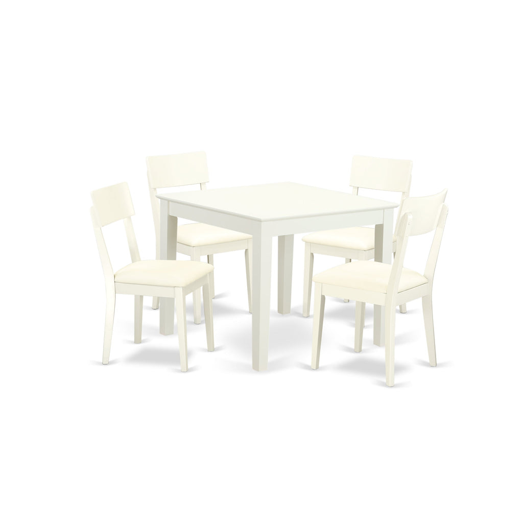 Juego de mesa de cocina de 5 piezas East West Furniture OXAD5-LWH-LC para 4 personas. Incluye una mesa de comedor cuadrada y 4 sillas de comedor tapizadas en piel sintética.