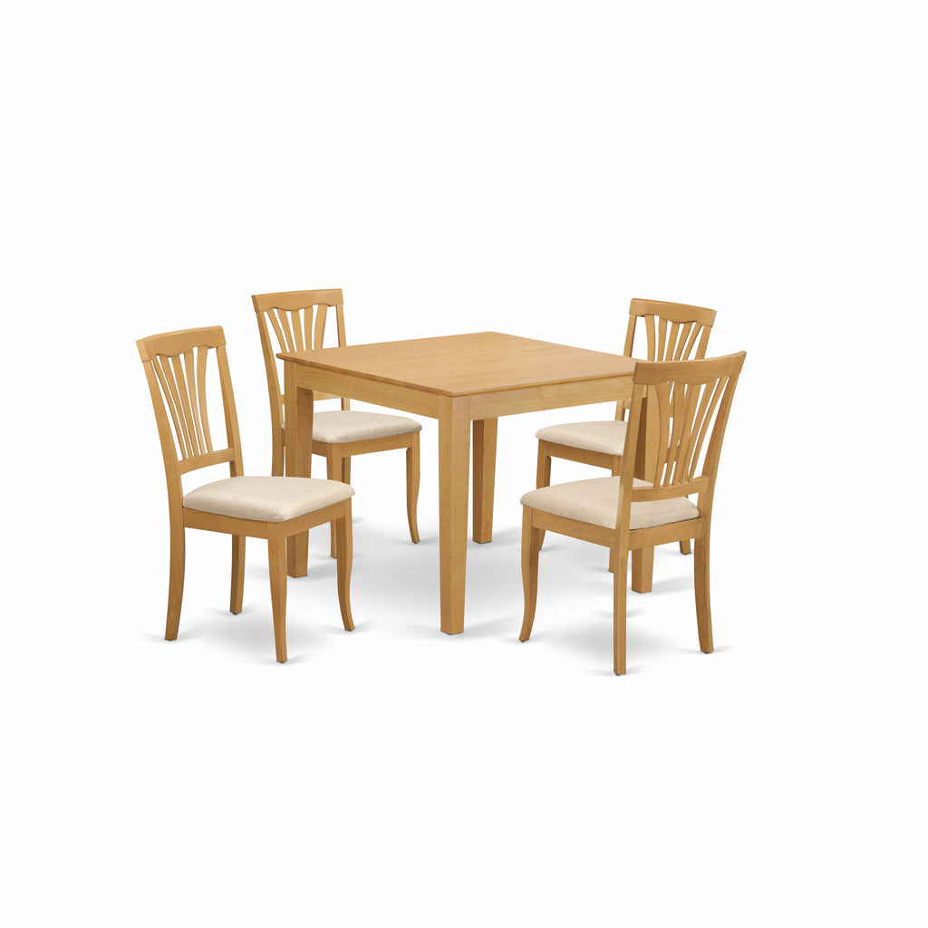 East West Furniture OXAV5-OAK-C 5 Piece Dinette Set for 4 Includes a Square Dining Room Table and 4 Linen Fabric Kitchen Dining Chairs, 36x36 Inch, Oak