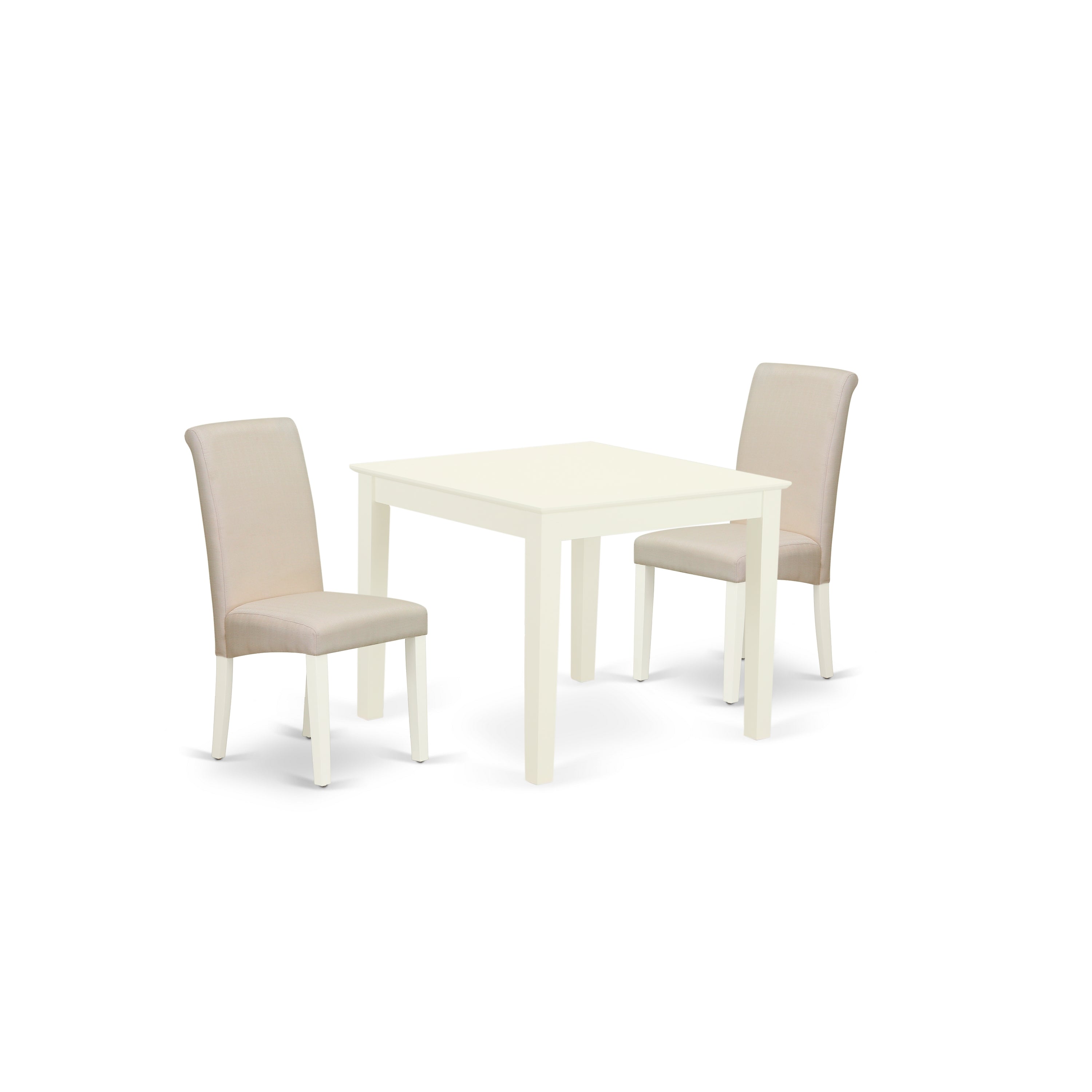 OXBA3-LWH-01 3Pc Dinette Set Includes a Square Kitchen Table and Two Parson Chairs with Cream Fabric, Linen White Finish