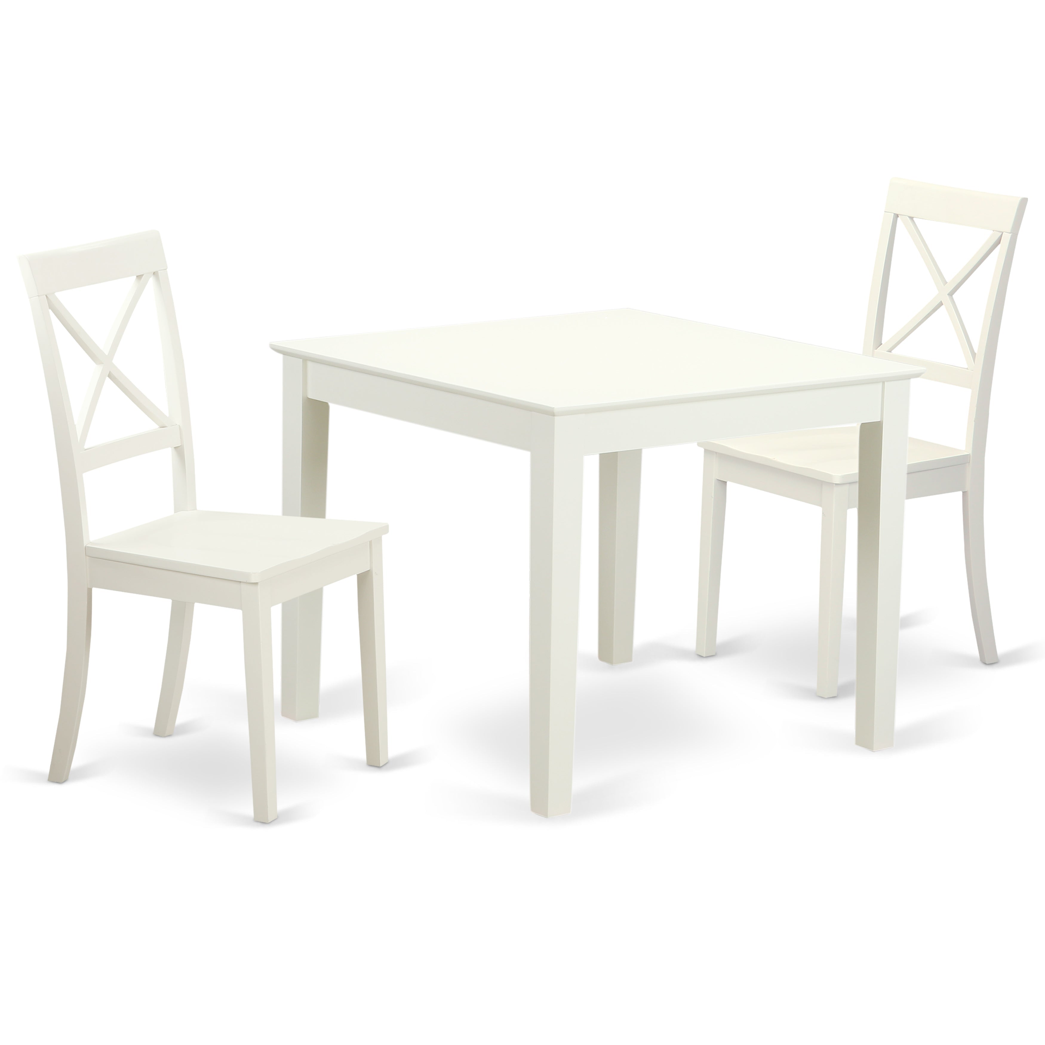 OXBO3-LWH-W 3 Pcsquare Kitchen Table and 2 Wood Kitchen Dining Chairs in Linen White
