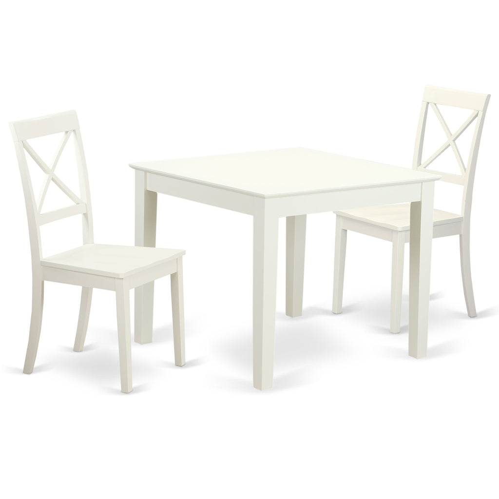 East West Furniture OXBO3-LWH-W 3 Piece Kitchen Table & Chairs Set Contains a Square Dining Table and 2 Dining Room Chairs