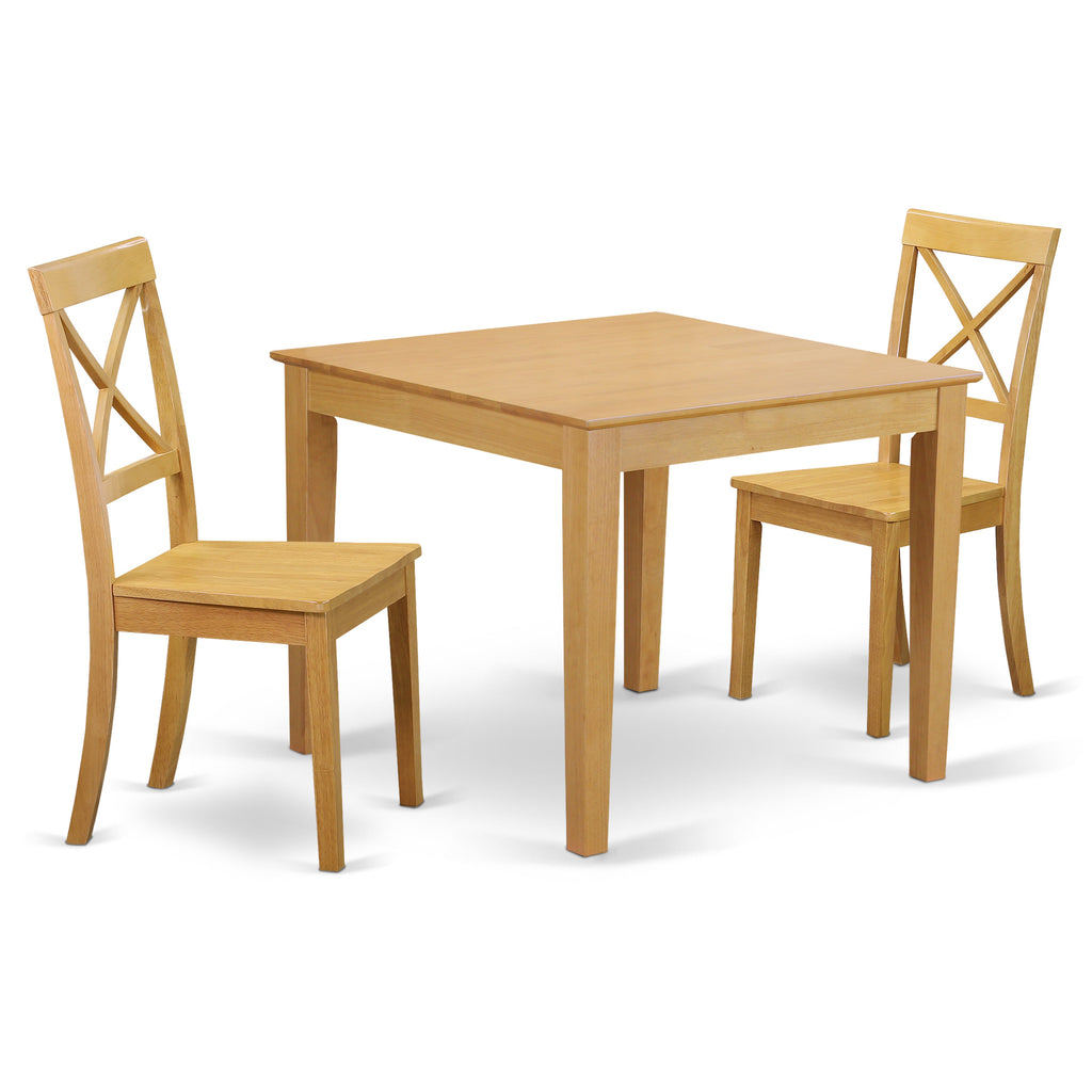 East West Furniture OXBO3-OAK-W 3 Piece Dining Set Contains a Square Dining Room Table and 2 Kitchen Chairs, 36x36 Inch, Oak