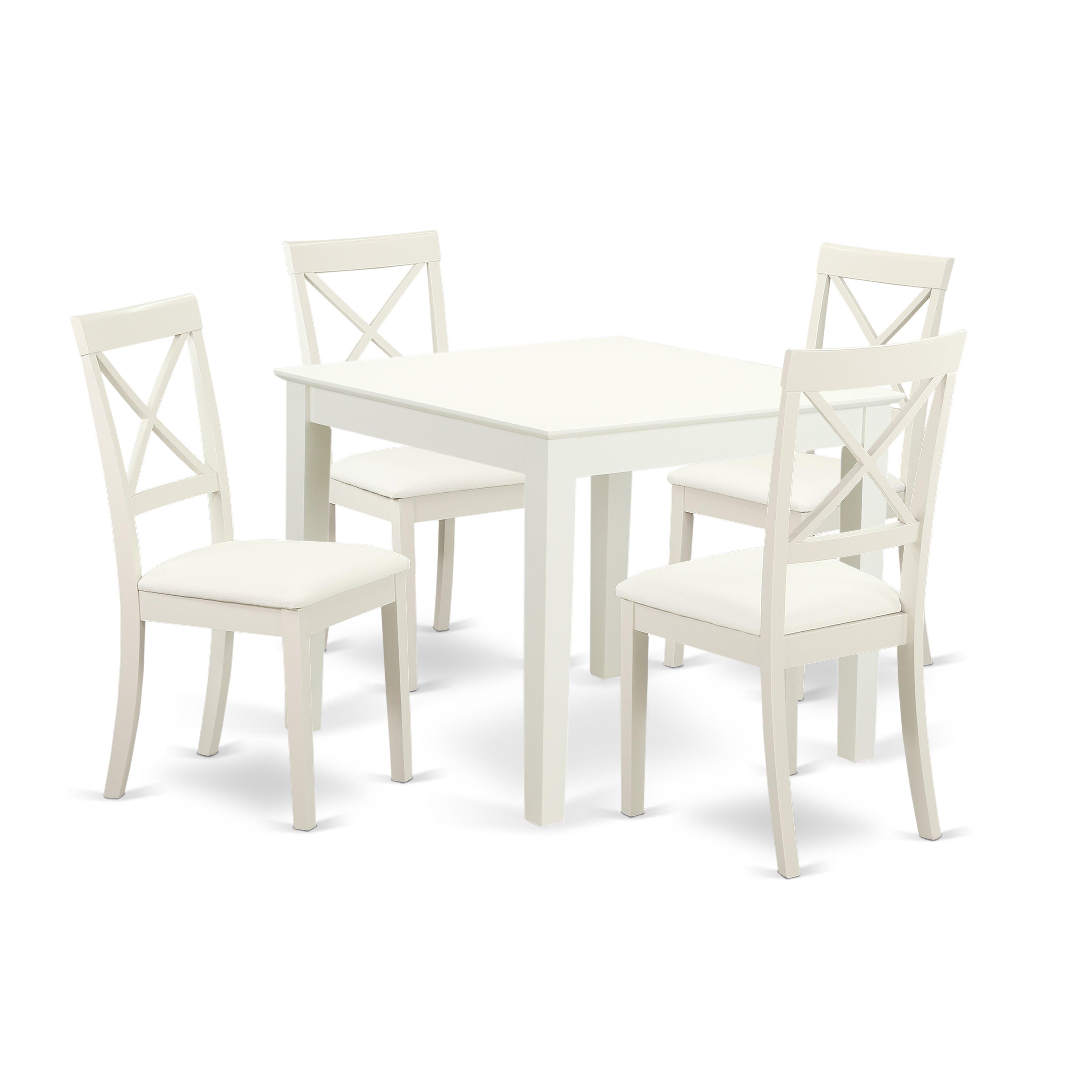 OXBO5-LWH-LC 5-Piece Dinette table set - Table and 4 faux leather seat dining chairs in linen white finish