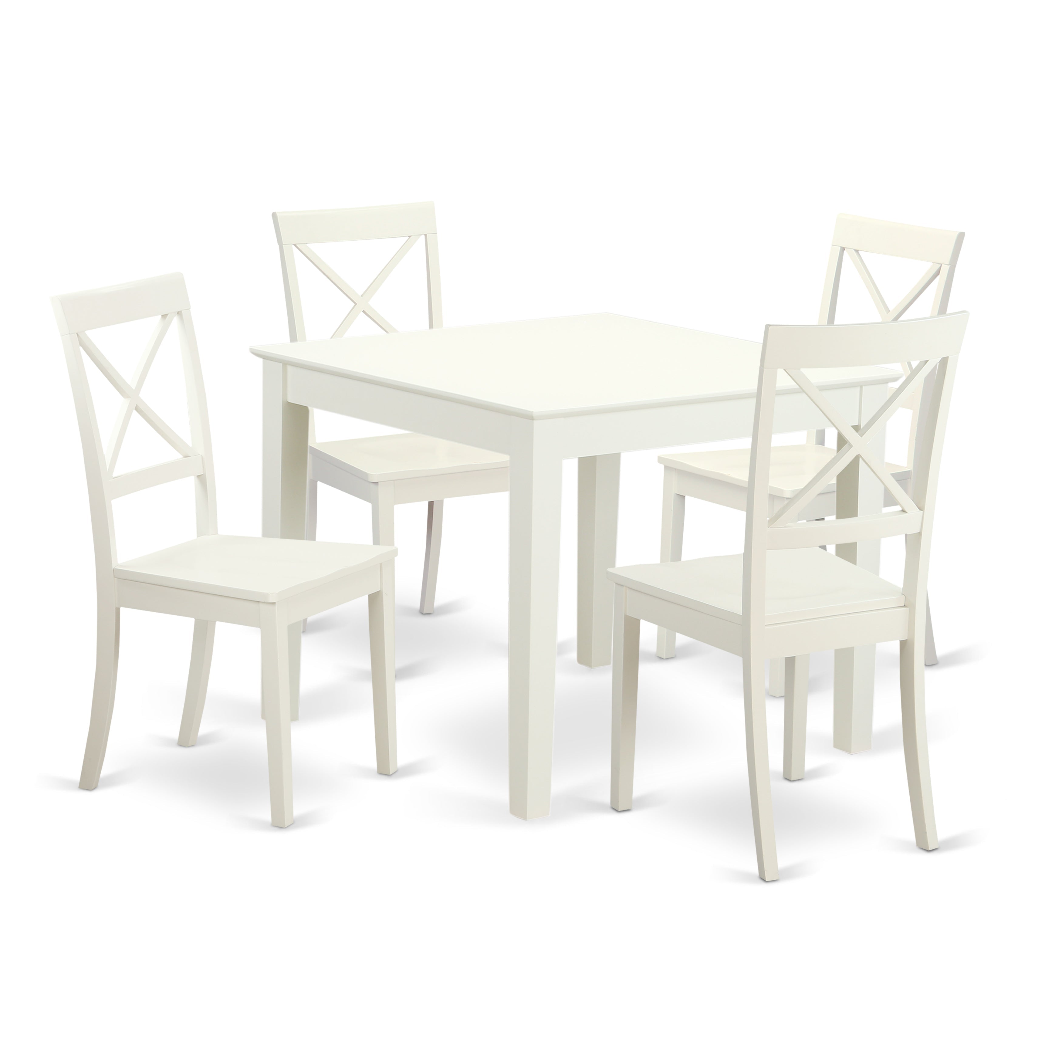OXBO5-LWH-W 5 Pc small Kitchen Table set and 4 hard wood Dining Chairs. in Linen White