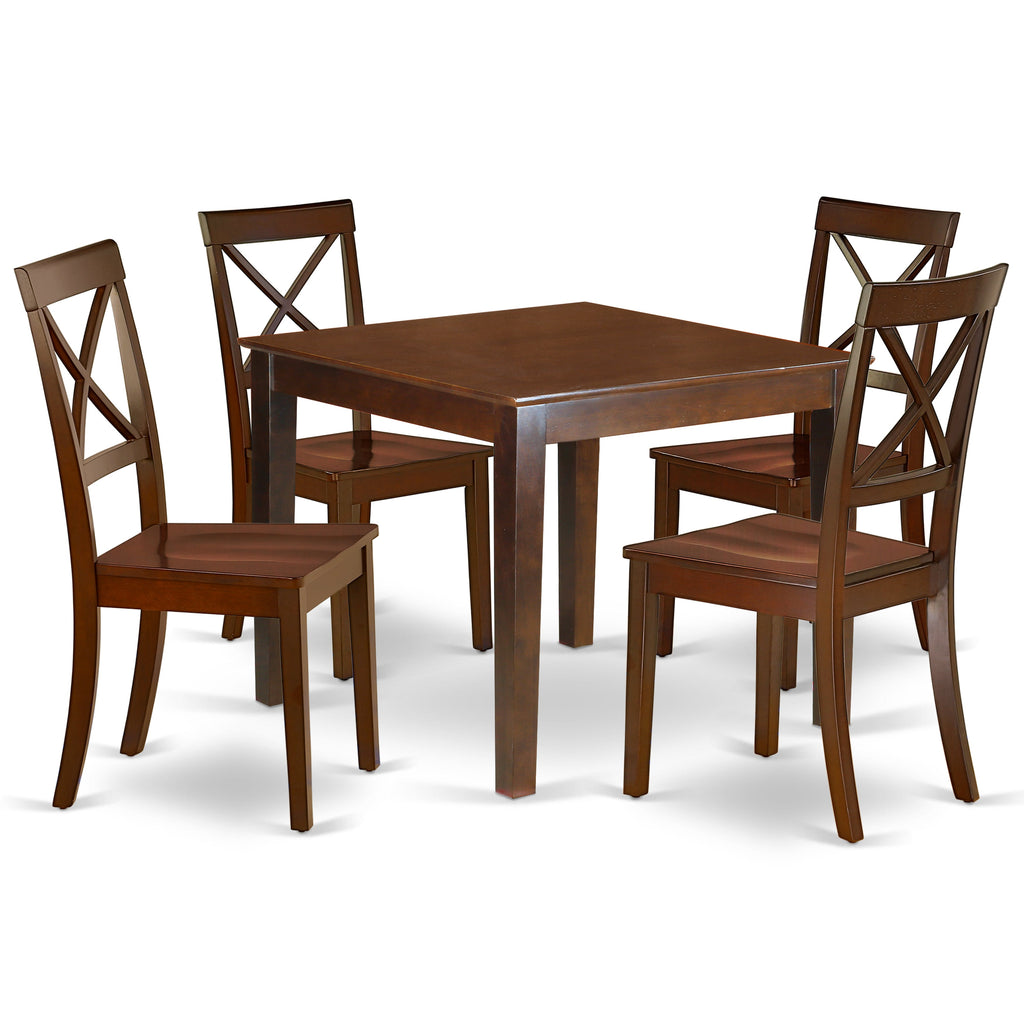 Juego de mesa de comedor de 5 piezas East West Furniture OXBO5-MAH-W para 4 personas. Incluye una mesa de cocina cuadrada y 4 sillas de comedor.