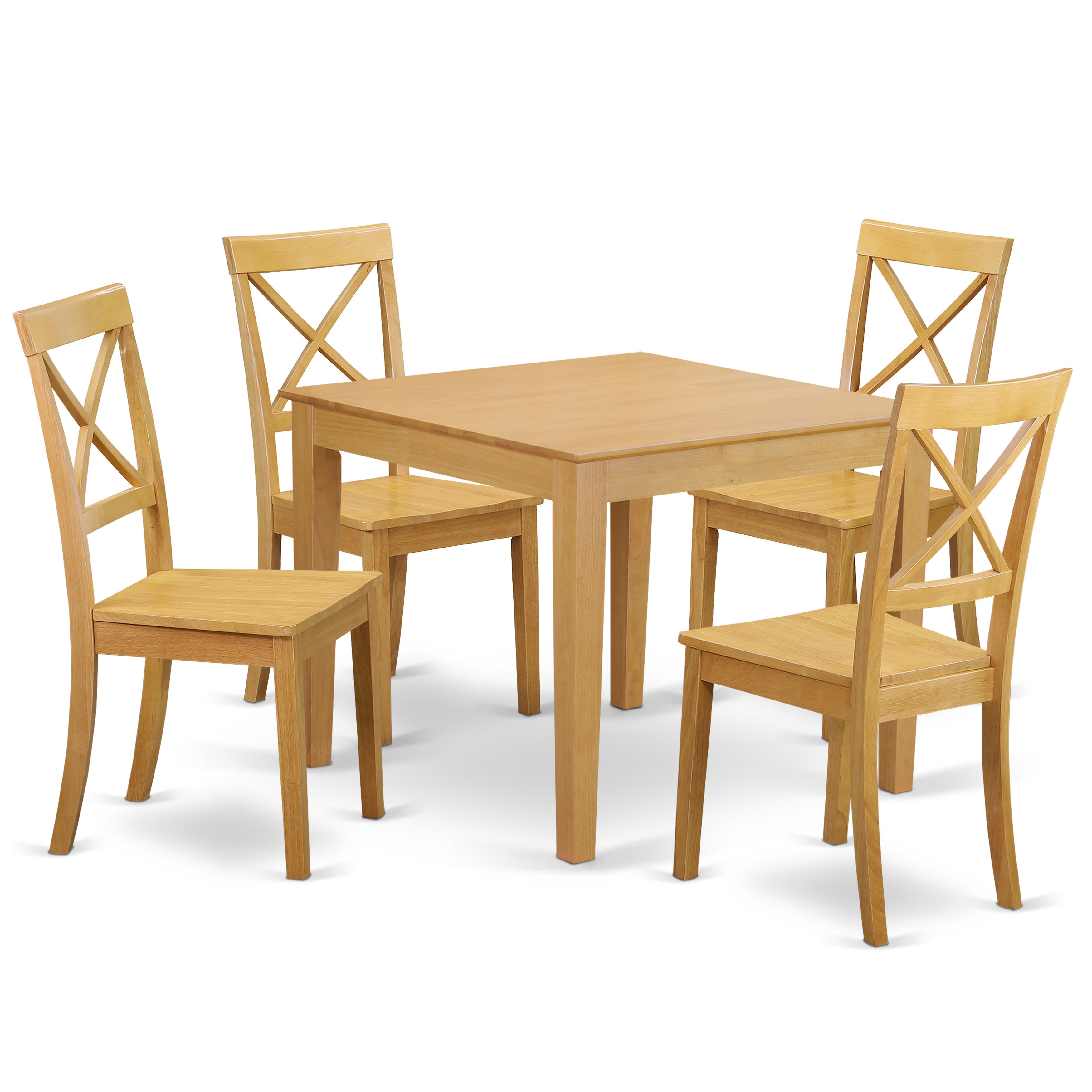 OXBO5-OAK-W 4-Piece Dinette table set - Table and 4 wood seat dining chairs in oak finish