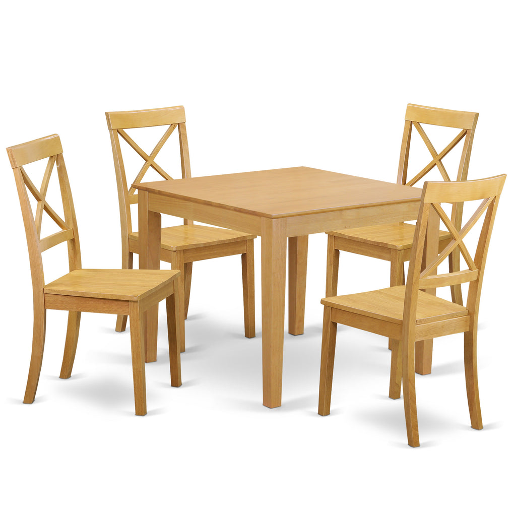 Juego de mesa de comedor de 5 piezas East West Furniture OXBO5-OAK-W para 4 personas. Incluye una mesa de cocina cuadrada y 4 sillas de comedor.