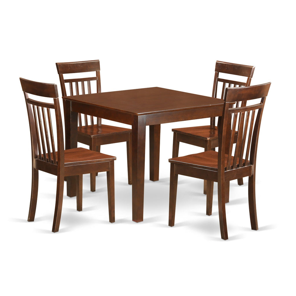 Juego de muebles de comedor de 5 piezas East West Furniture OXCA5-MAH-W Incluye una mesa de comedor cuadrada y 4 sillas con asiento de madera