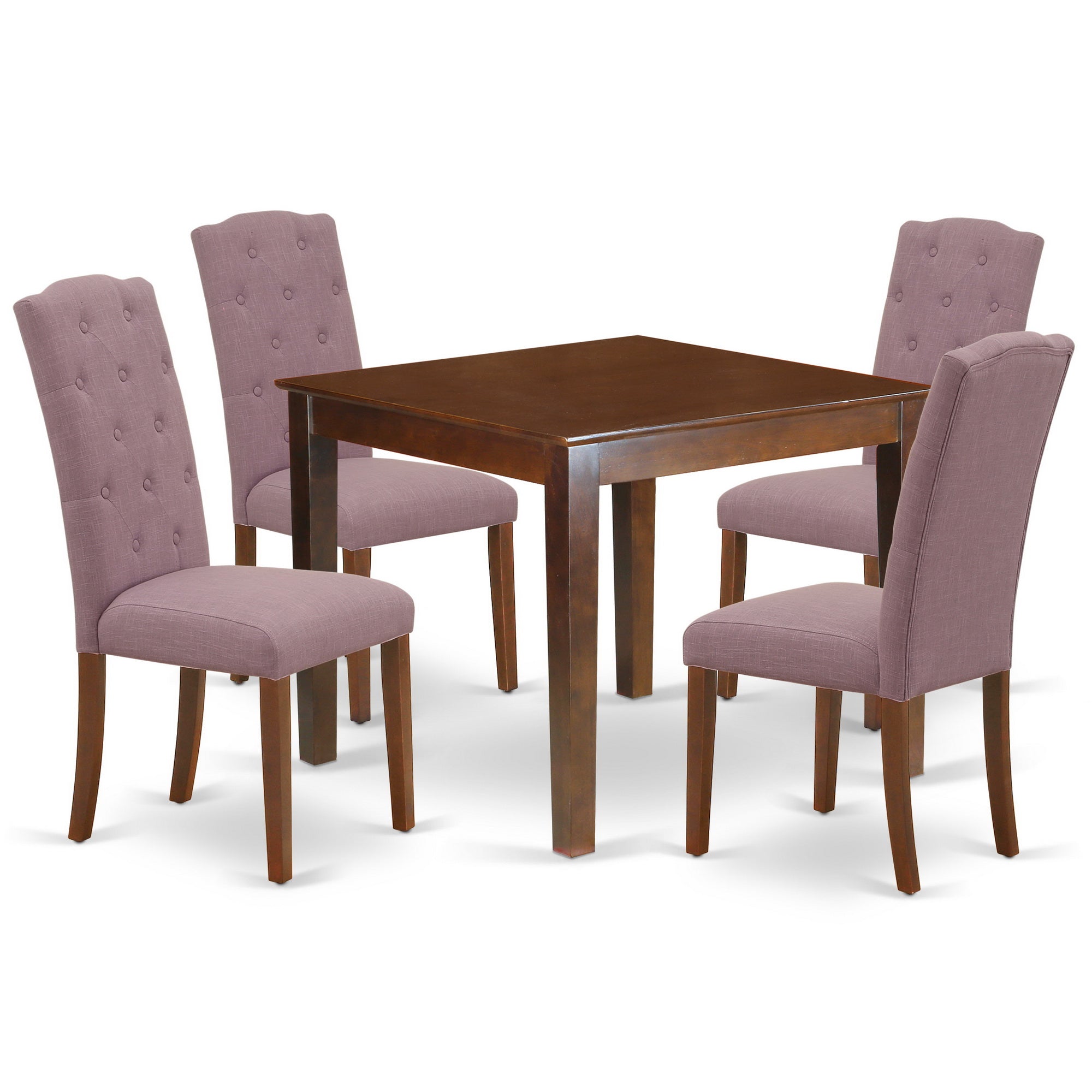 OXCE5-MAH-10 5Pc Dining Set Includes a Square Dinette Table and Four Parson Chairs with Dahlia Fabric, Mahogany Finish