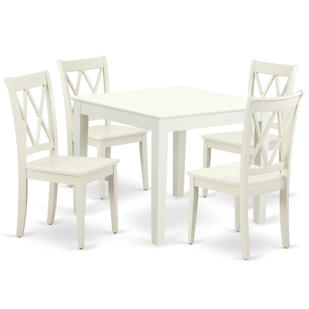 Juego de mesa de comedor de 5 piezas East West Furniture OXCL5-LWH-W para 4 personas. Incluye una mesa de cocina cuadrada y 4 sillas de comedor.