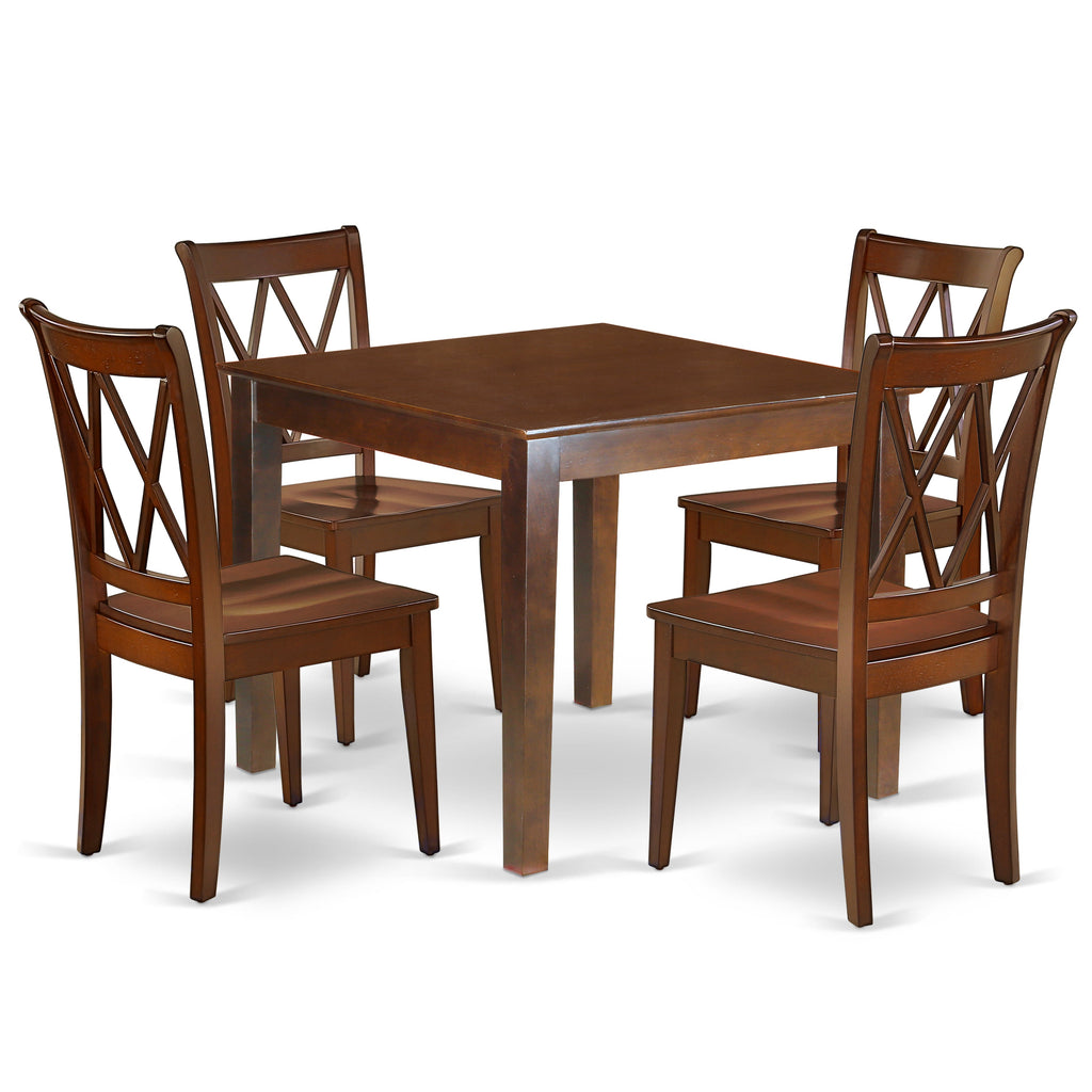 Juego de mesa de comedor de 5 piezas East West Furniture OXCL5-MAH-W para 4 personas. Incluye una mesa de cocina cuadrada y 4 sillas de comedor.
