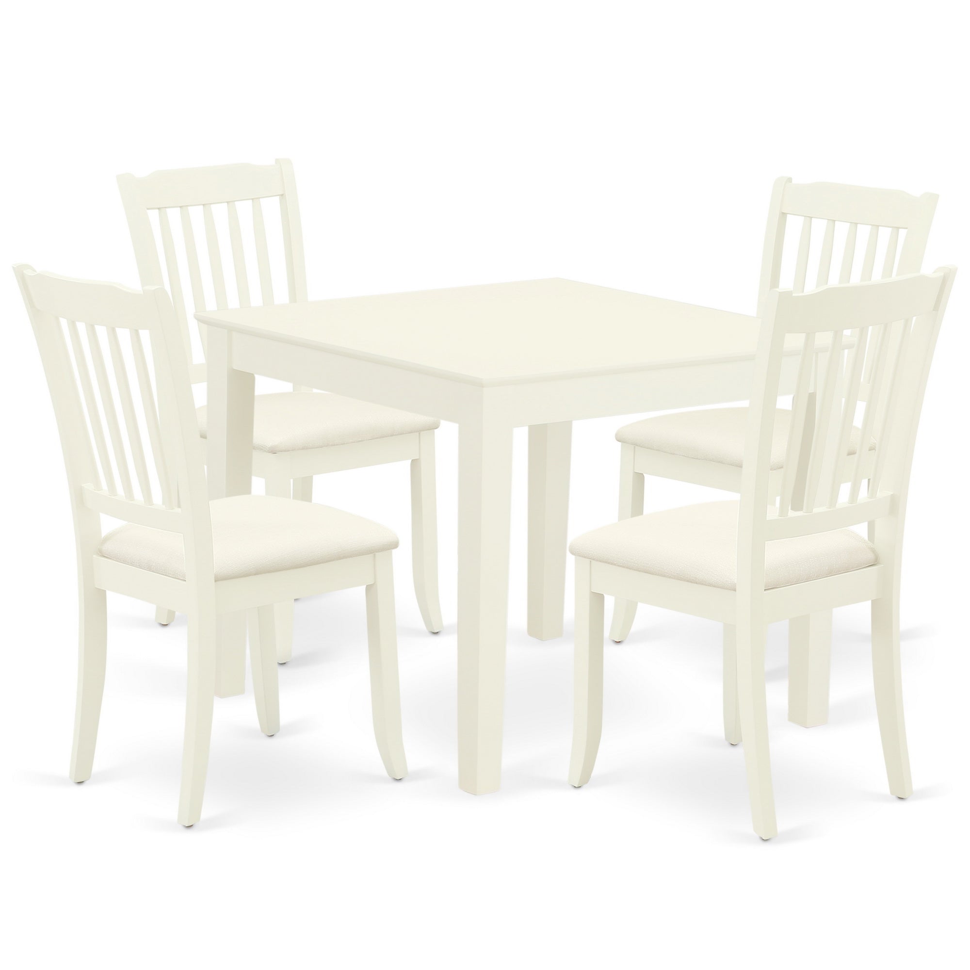 OXDA5-LWH-C 5Pc Dining Set Includes a Square Dinette Table and Four Vertical Slatted Linen seat Kitchen Chairs, Linen White Finish