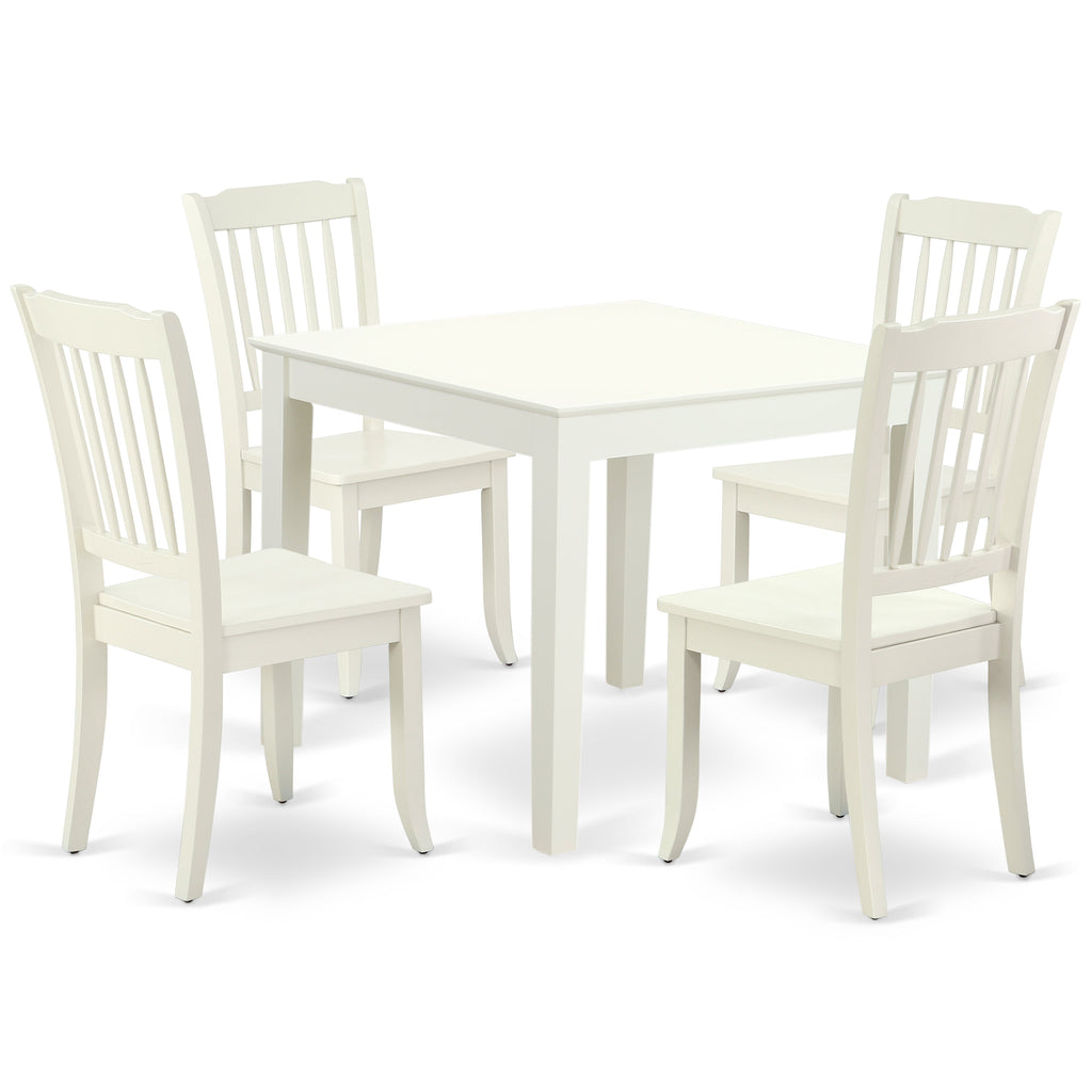 East West Furniture OXDA5-LWH-W 5 Piece Dinette Set for 4 Includes a Square Dining Table and 4 Dining Room Chairs, 36x36 Inch, Linen White