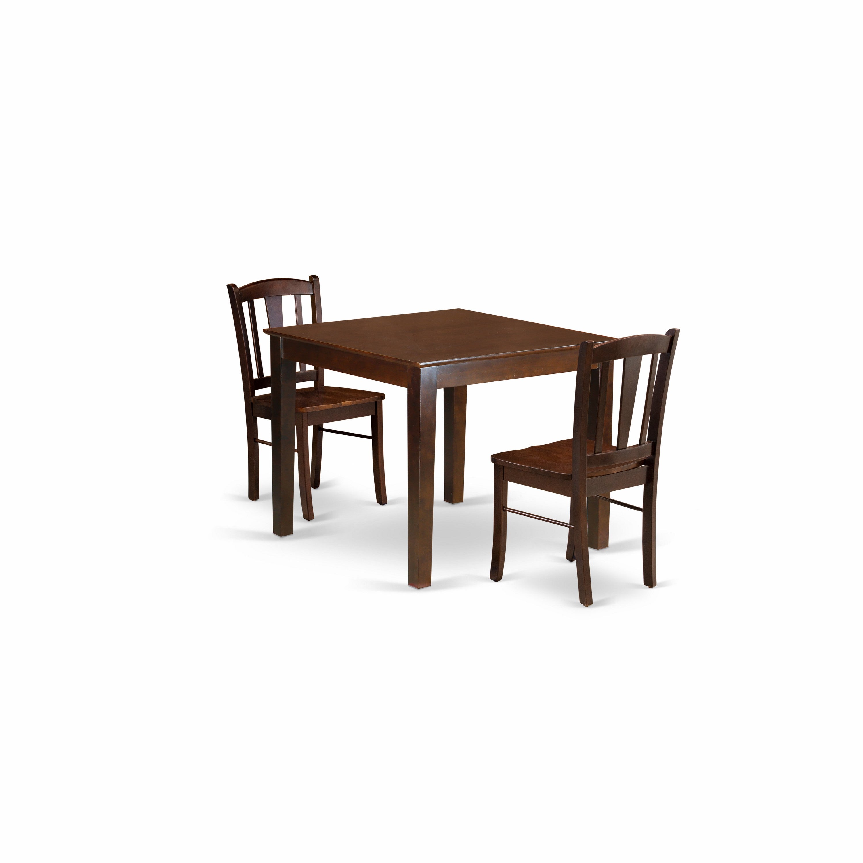 EAST WEST FURNITURE - OXDL3-MAH-W - 3-Pc Dining Room Table Set- 2 Wooden Chair and Kitchen Dining Table - Wooden Seat and Slatted Chair Back - Mahogany Finish