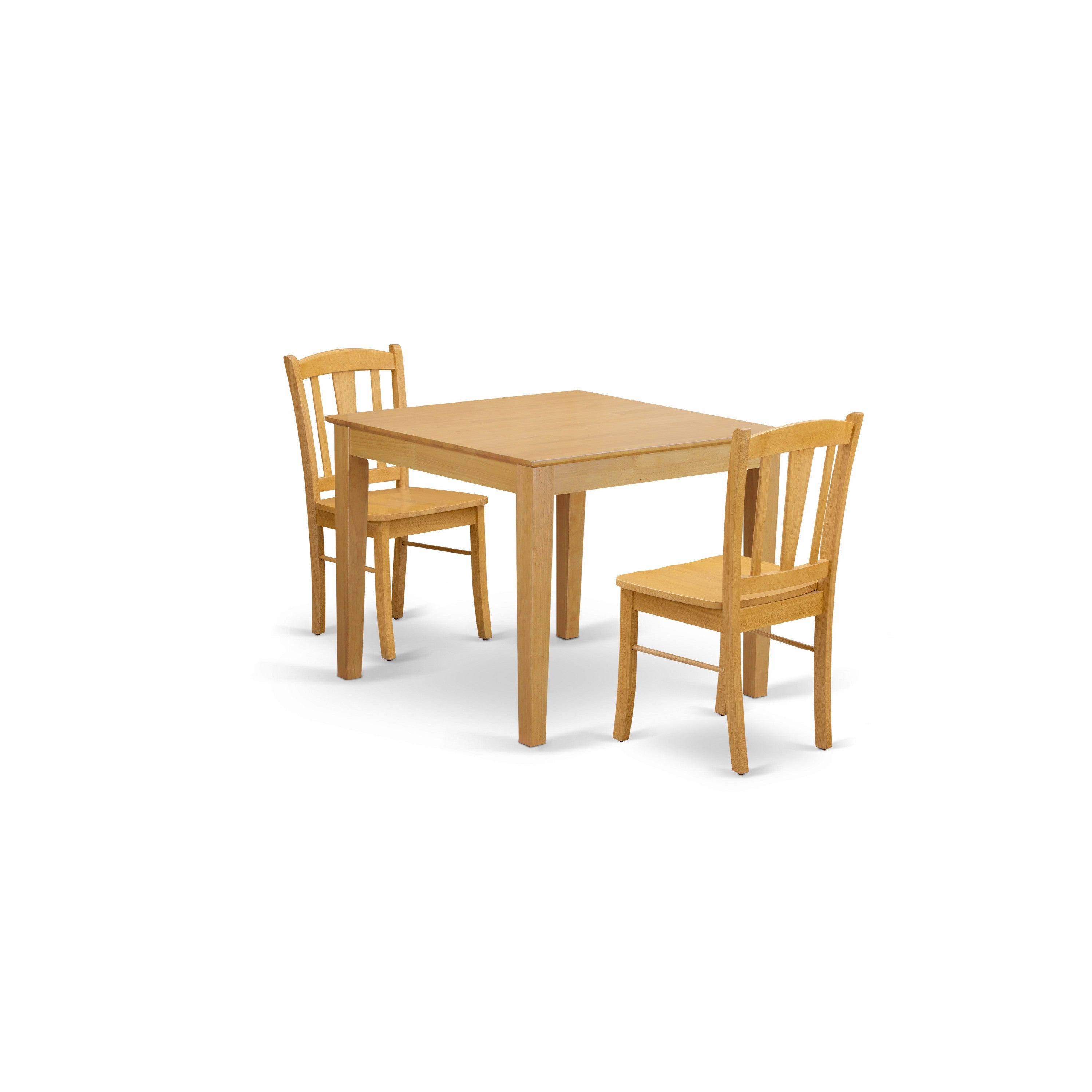 EAST WEST FURNITURE - OXDL3-OAK-W - 3-Piece Kitchen Dining Set- 2 Kitchen Chairs and Modern dining room table - Wooden Seat and Slatted Chair Back - Oak Finish