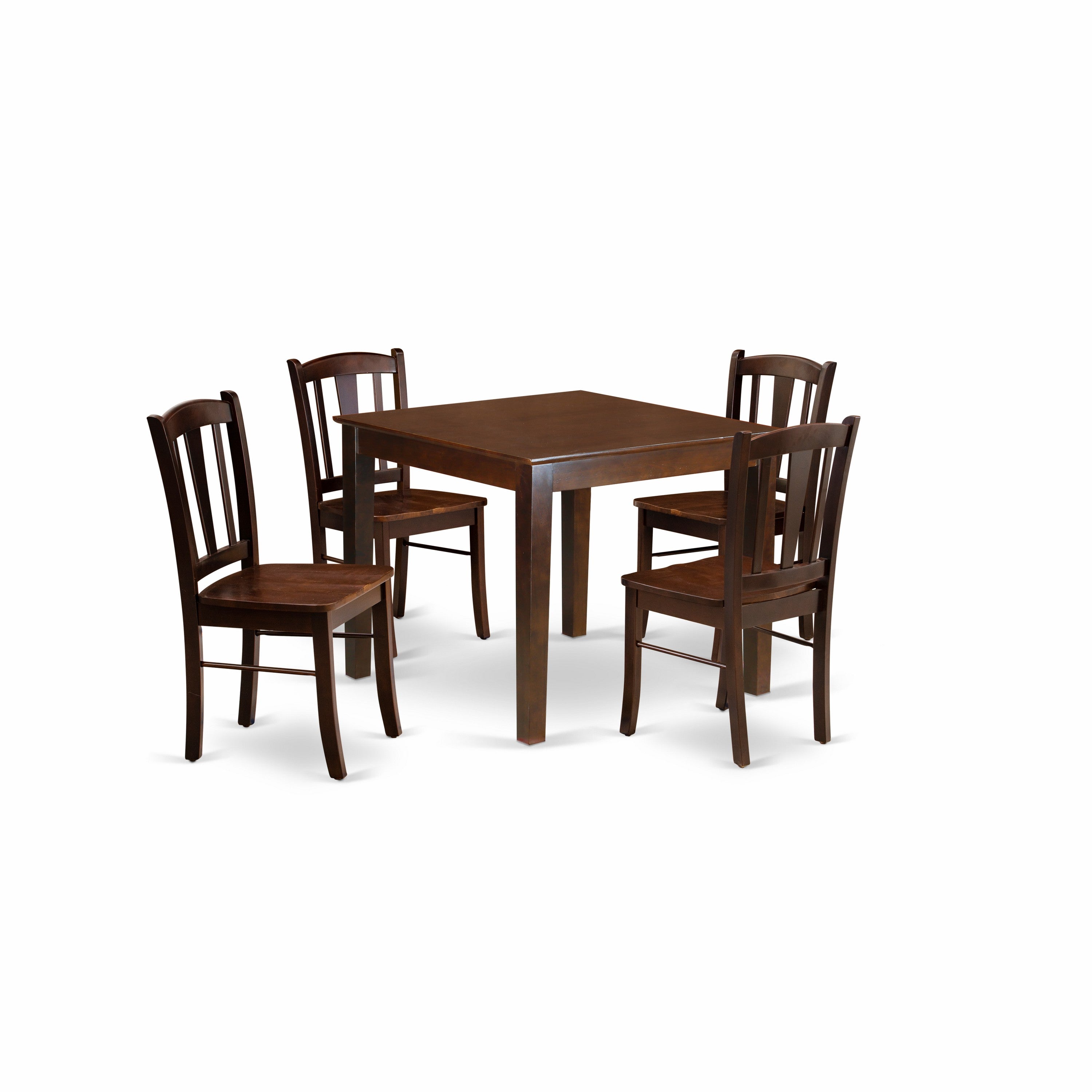 EAST WEST FURNITURE - OXDL5-MAH-W - 5-Pc Dining Room Table Set- 4 Dining Chair and Dining Table - Wooden Seat and Slatted Chair Back - Mahogany Finish