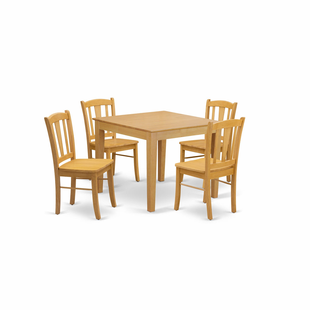 East West Furniture OXDL5-OAK-W 5 Piece Modern Dining Table Set Includes a Square Wooden Table and 4 Kitchen Dining Chairs, 36x36 Inch, Oak