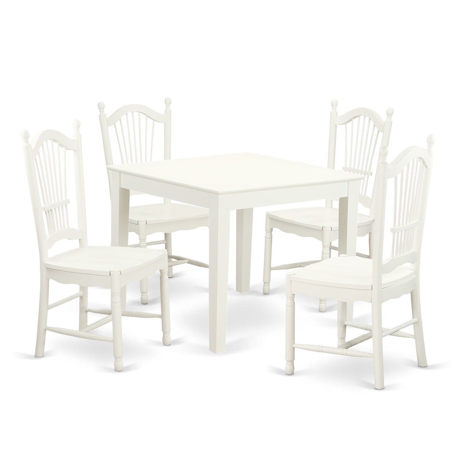 OXDO5-LWH-W 5 Pc small Kitchen Table and 4 hard wood Dining Chairs in Linen White