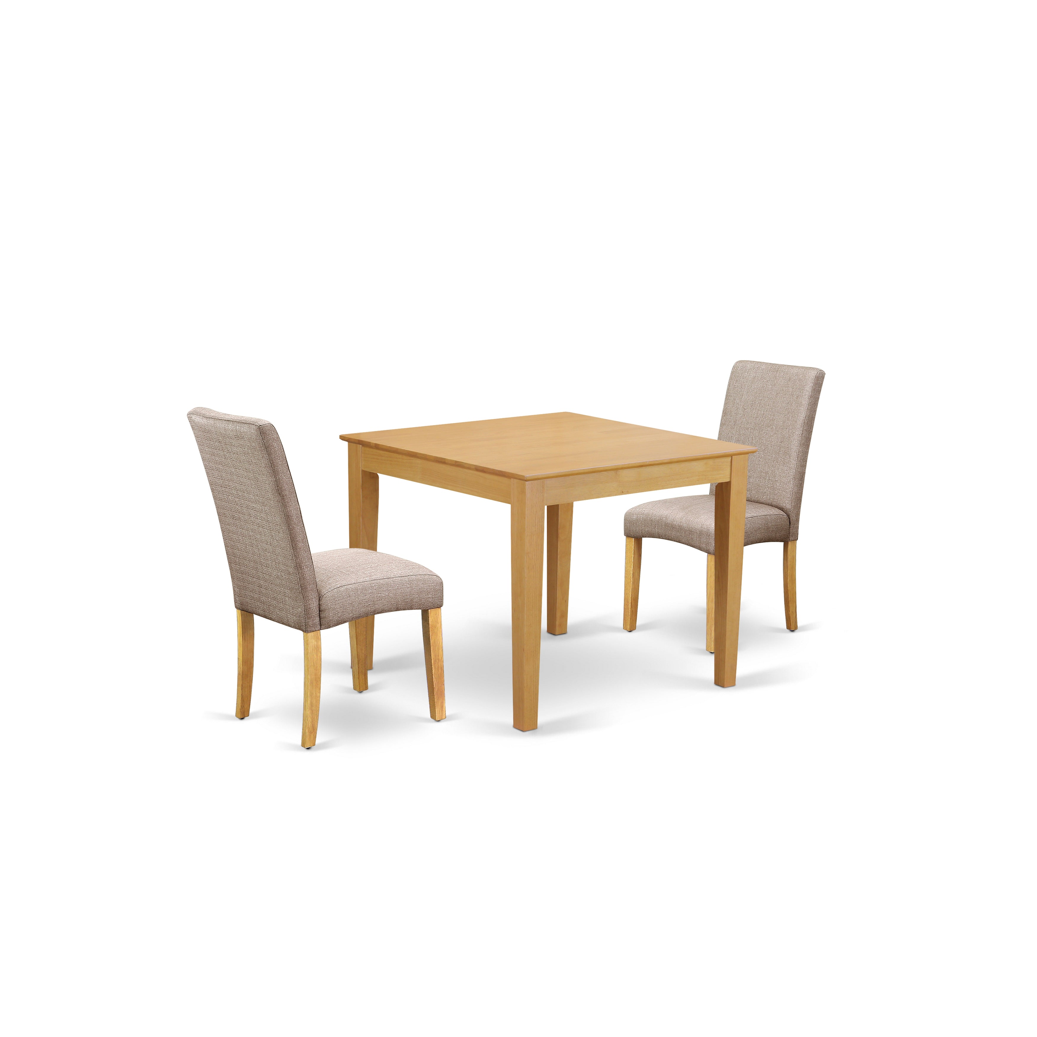 OXDR3-OAK-16 3Pc Square 36" Table And 2 Parson Chair With Oak Finish Leg And Linen Fabric- Dark Khaki Color