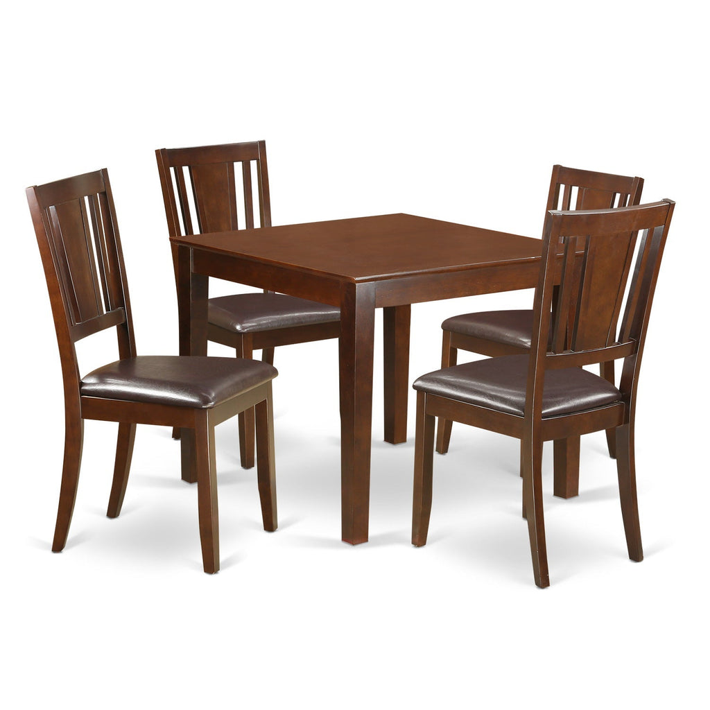 East West Furniture OXDU5-MAH-LC 5 Piece Kitchen Table & Chairs Set Includes a Square Dining Room Table and 4 Faux Leather Upholstered Dining Chairs