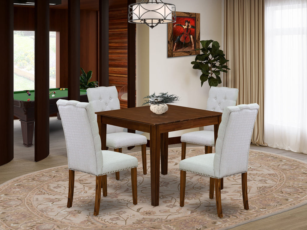 East West Furniture OXEL5-AWA-05 5 Piece Dining Room Furniture Set Consist of a Square Dining Table and 4 Upholstered Parson Chairs, 36x36 Inch, Antique Walnut