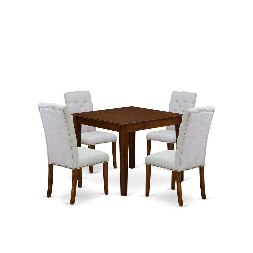Juego de comedor de 5 piezas East West Furniture OXEL5-AWA-05 compuesto por una mesa de comedor cuadrada y 4 sillas Parson tapizadas.