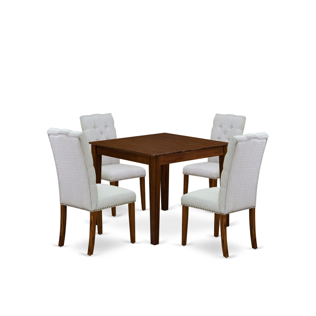 East West Furniture OXEL5-AWA-05 5 Piece Dining Room Furniture Set Consist of a Square Dining Table and 4 Upholstered Parson Chairs, 36x36 Inch, Antique Walnut