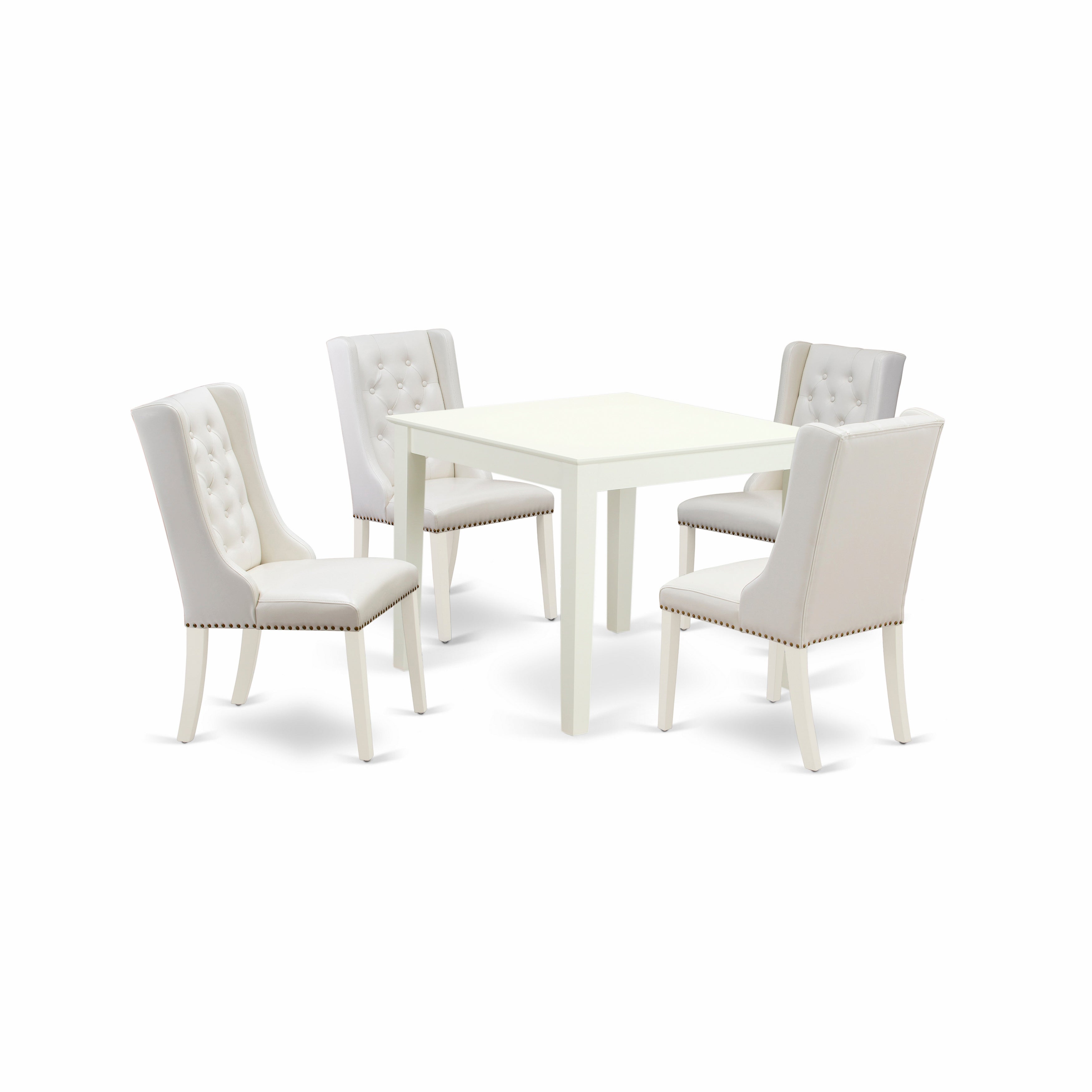 Juego de muebles de comedor de 5 piezas East West Furniture OXFO5-LWH-44 Incluye una mesa de comedor cuadrada y 4 sillas Parsons de cuero sintético gris claro