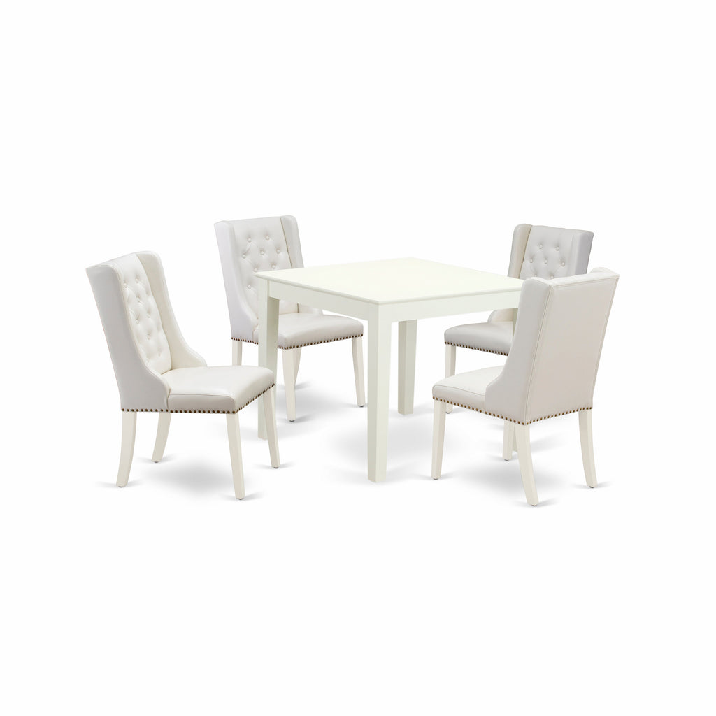 East West Furniture OXFO5-LWH-44 5 Piece Dining Room Furniture Set Includes a Square Dining Table and 4 Light grey Faux Leather Parsons Chairs