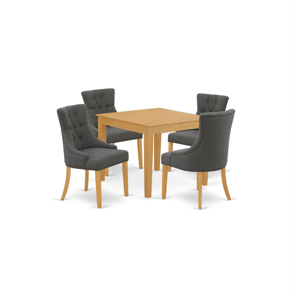 East West Furniture OXFR5-OAK-20 5 Piece Dining Set Includes a Square Dining Room Table and 4 Dark Gotham Linen Fabric Upholstered Chairs