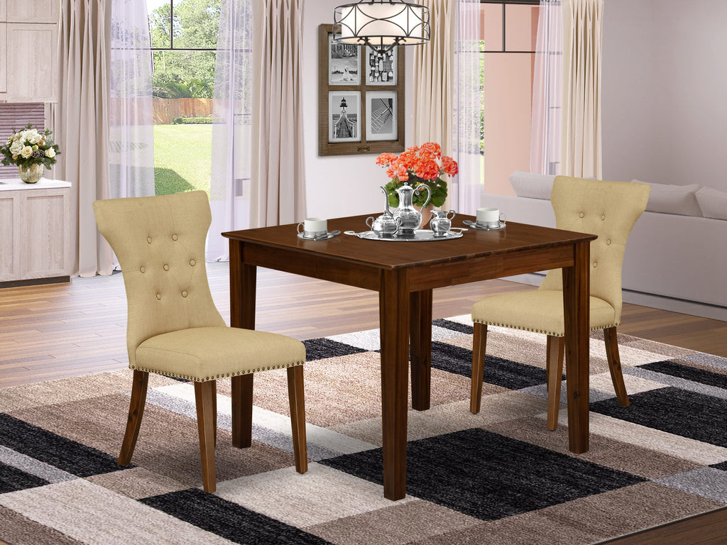 East West Furniture OXGA3-AWA-03 3 Piece Dining Room Table Set  Includes a Square Kitchen Table and 2 Upholstered Chairs, 36x36 Inch, Antique Walnut