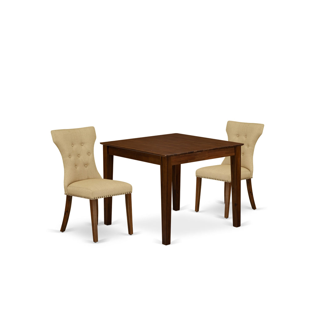 East West Furniture OXGA3-AWA-03 3 Piece Dining Room Table Set  Includes a Square Kitchen Table and 2 Upholstered Chairs, 36x36 Inch, Antique Walnut