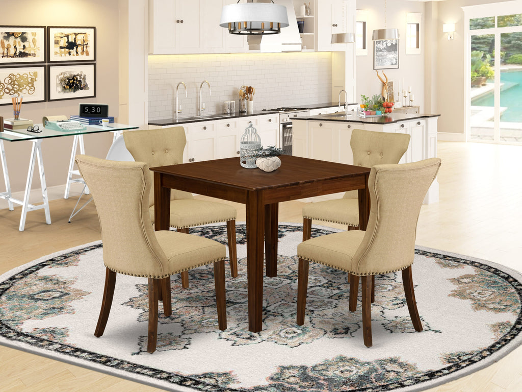 East West Furniture OXGA5-AWA-03 5 Piece Dining Set for Small Spaces Contains a Square Dining Room Table and 4 Parson Kitchen Chairs, 36x36 Inch, Antique Walnut