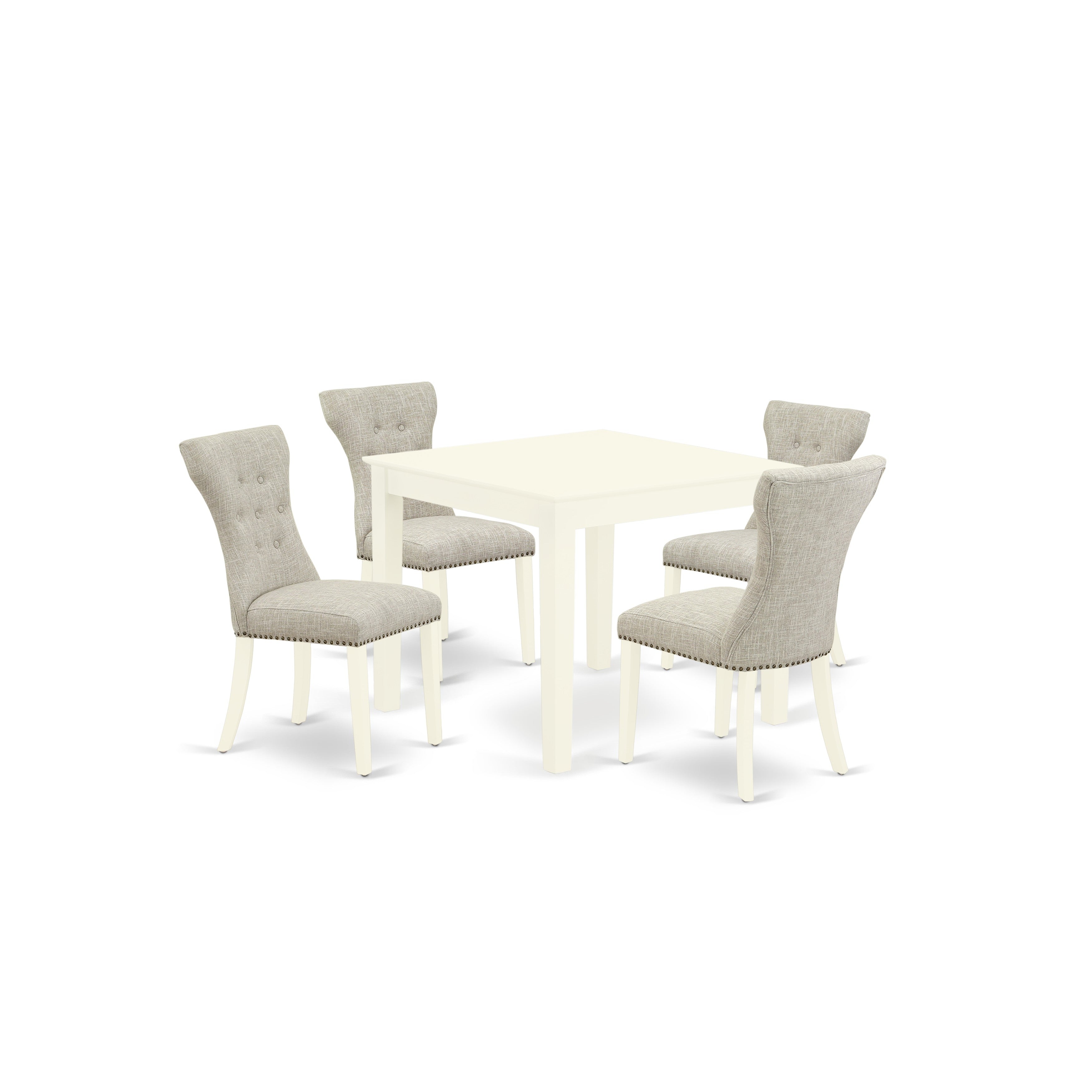 East-West Furniture OXGA5-LWH-35 5-Piece kitchen table set- 4 Kitchen Parson Chairs and kitchen dining table solid wood structure -High back & Linen White Finish