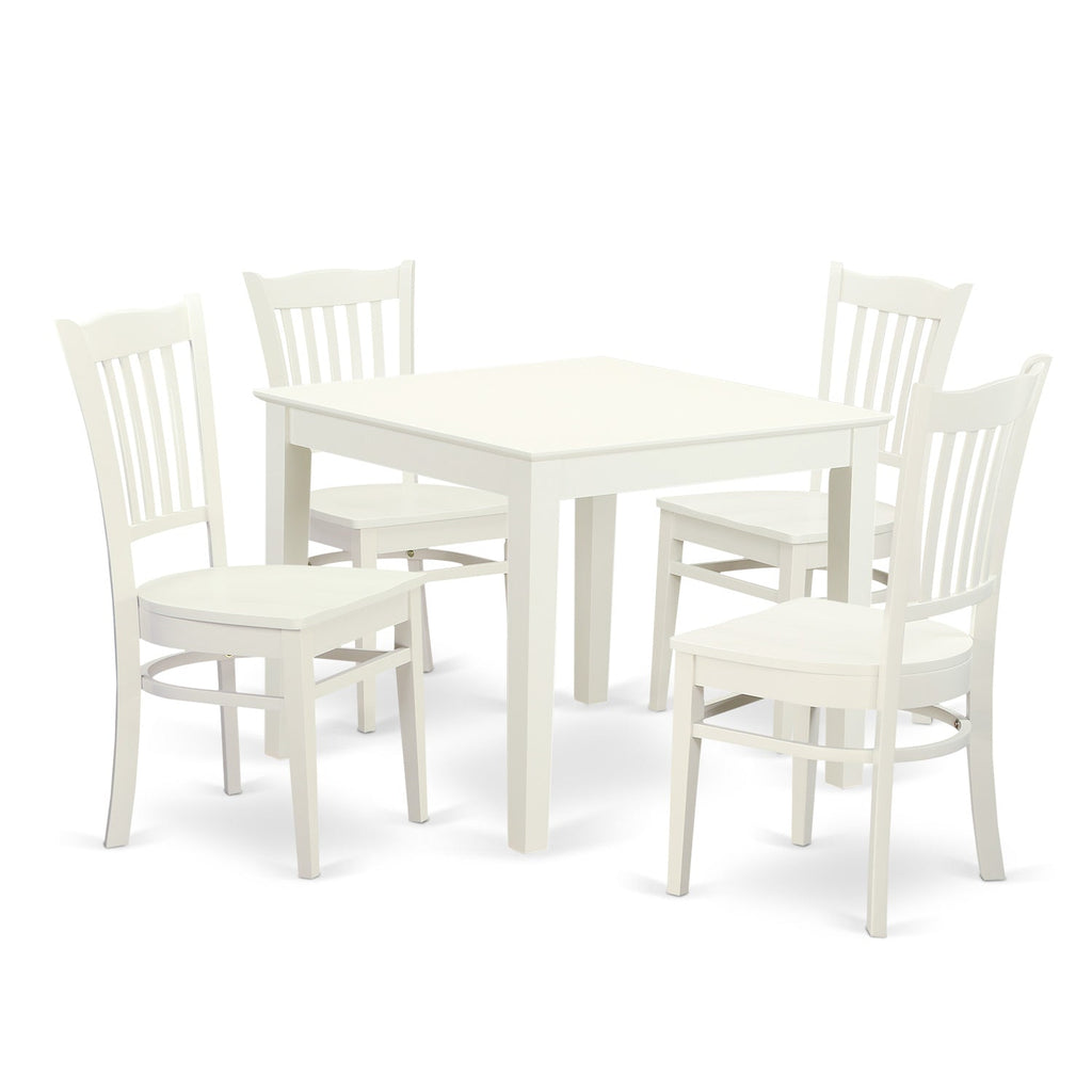 Juego de muebles de comedor de 5 piezas East West Furniture OXGR5-LWH-W Incluye una mesa de cocina cuadrada y 4 sillas de comedor